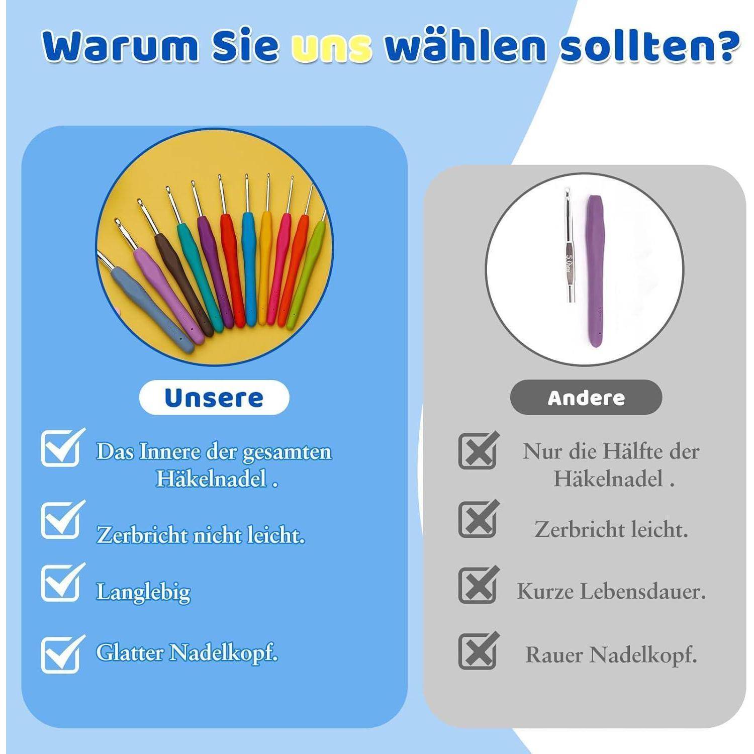 Häkelnadel Set 11 Größen 32 Stück Etui 2 mm 3 mm 4 mm 5 mm 6 mm 7 mm