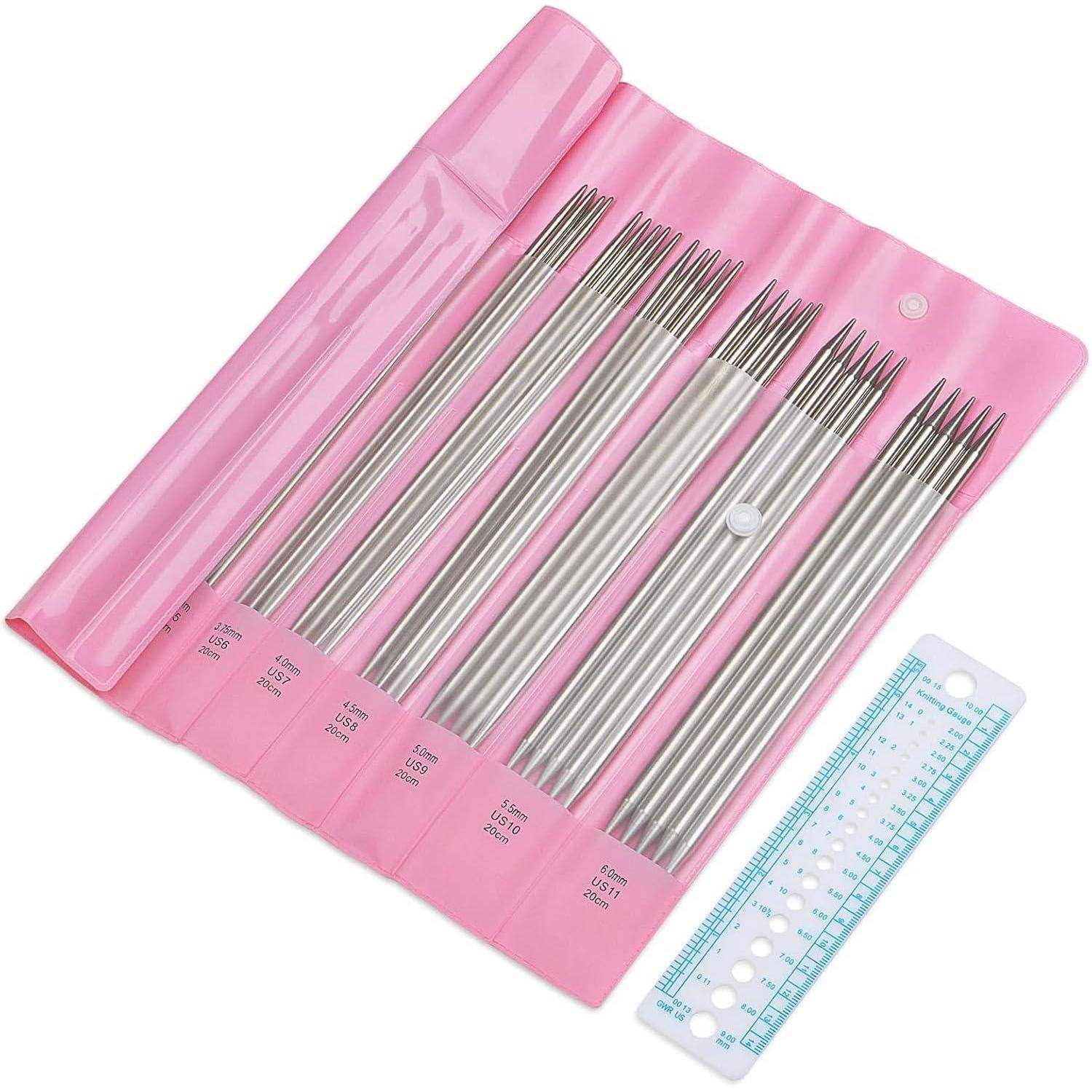 Stricknadeln Edelstahl Set Doppelspitz 20cm 55 2,0mm bis 6,0mm Rosa