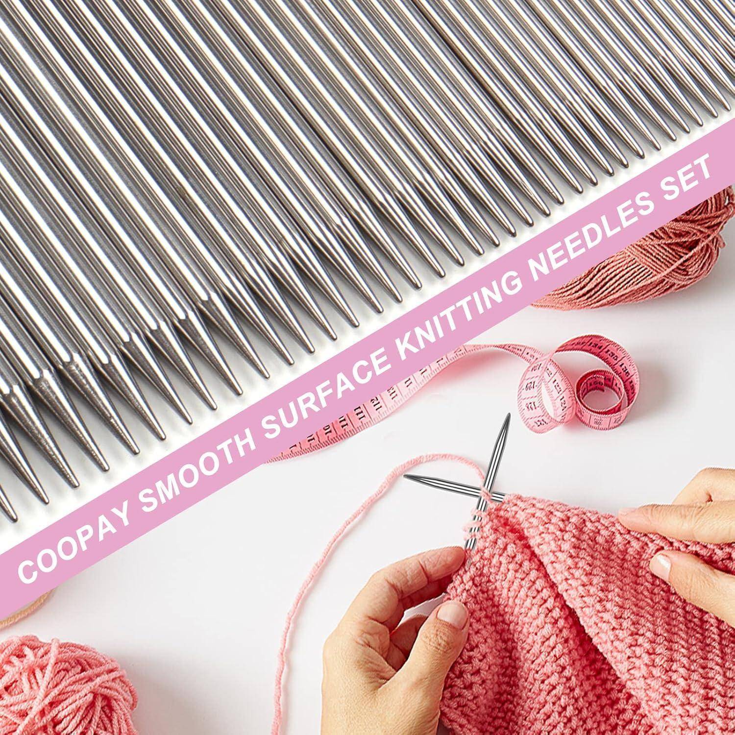 Stricknadeln Edelstahl Set Doppelspitz 20cm 55 2,0mm bis 6,0mm Rosa