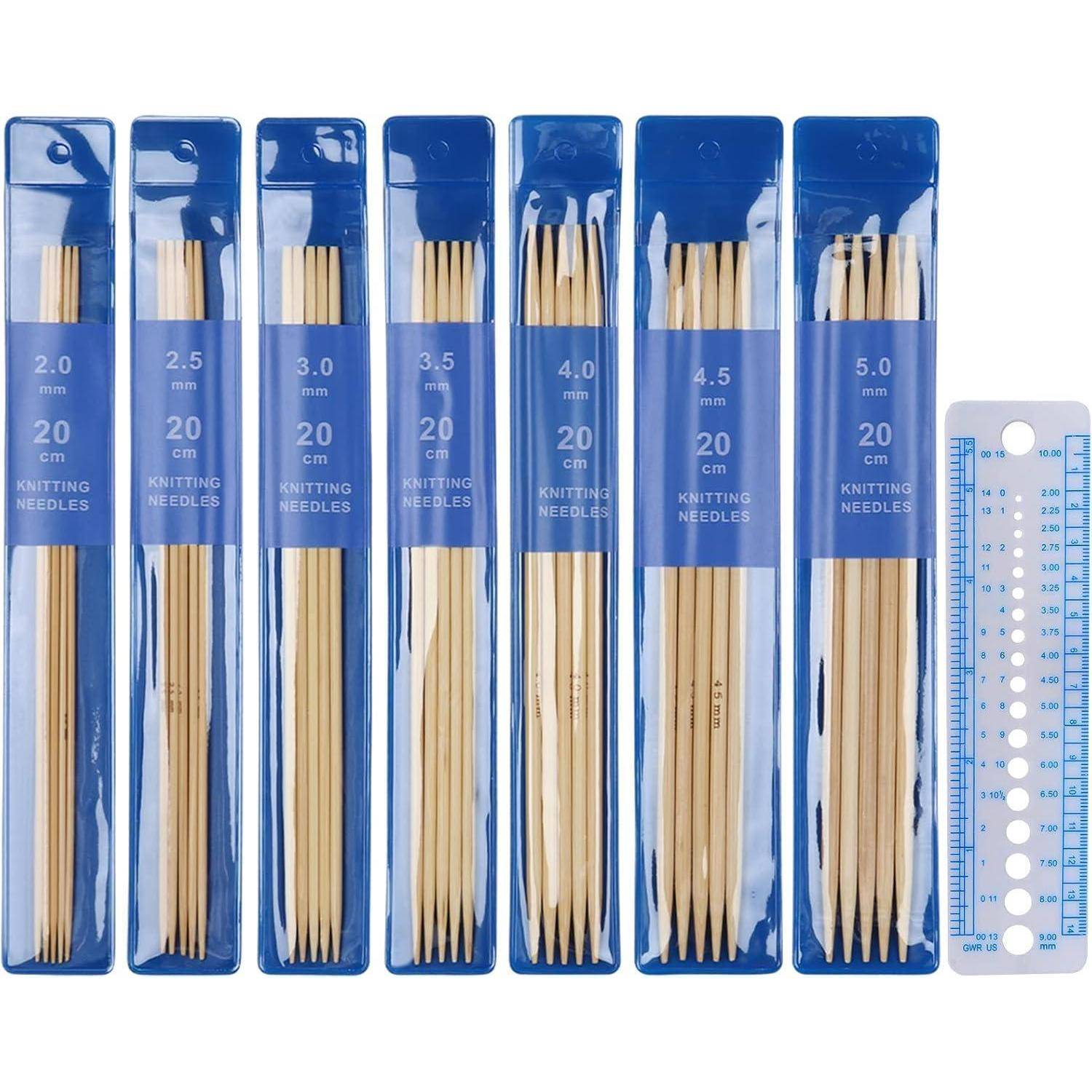 Nadelspiel Bambus 20cm 35Stück Nadellehre Kurz Socken 2,0 - 5,0 mm