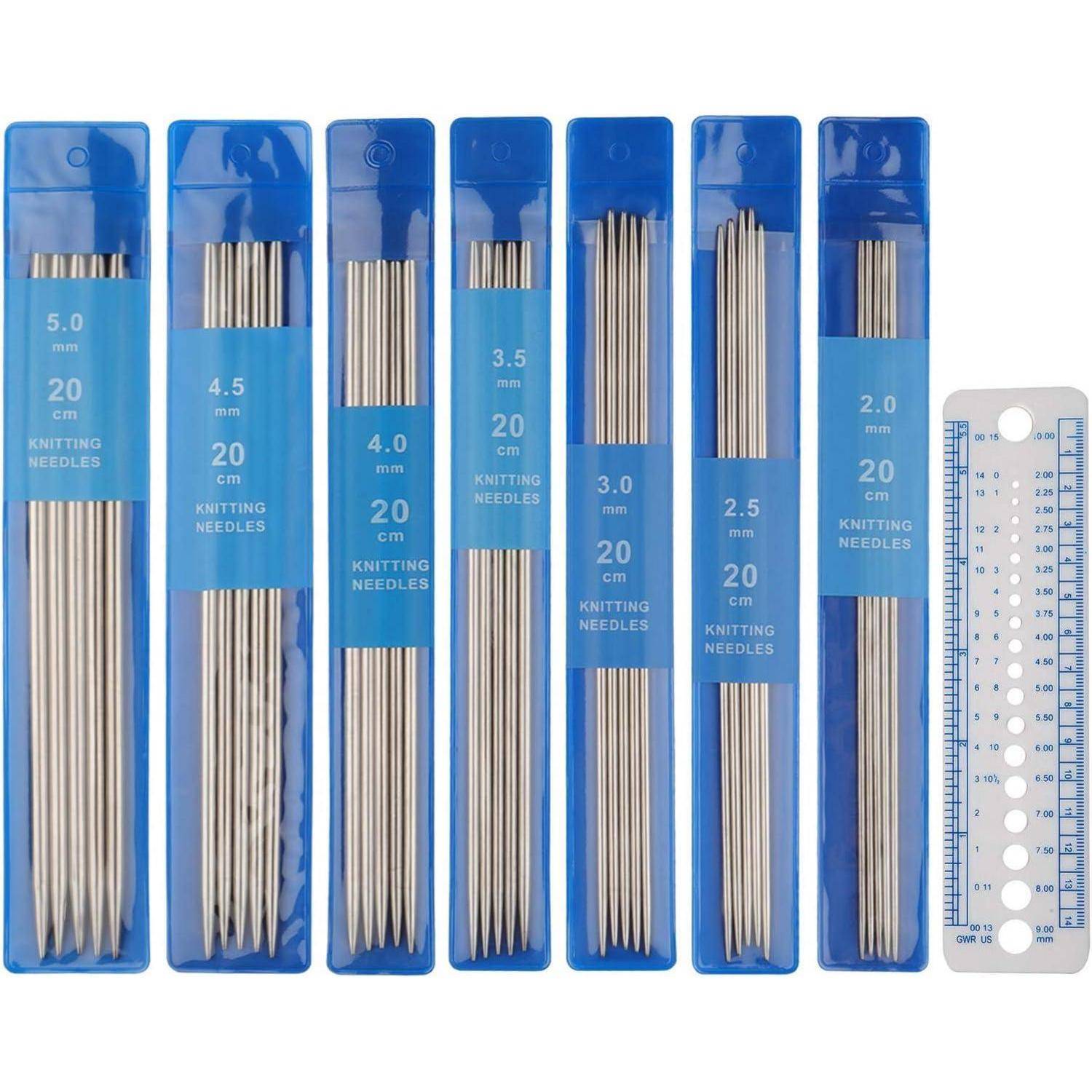 Stricknadeln Doppelspitzen Edelstahl 35er Set 20cm 2,0mm bis 5,0mm