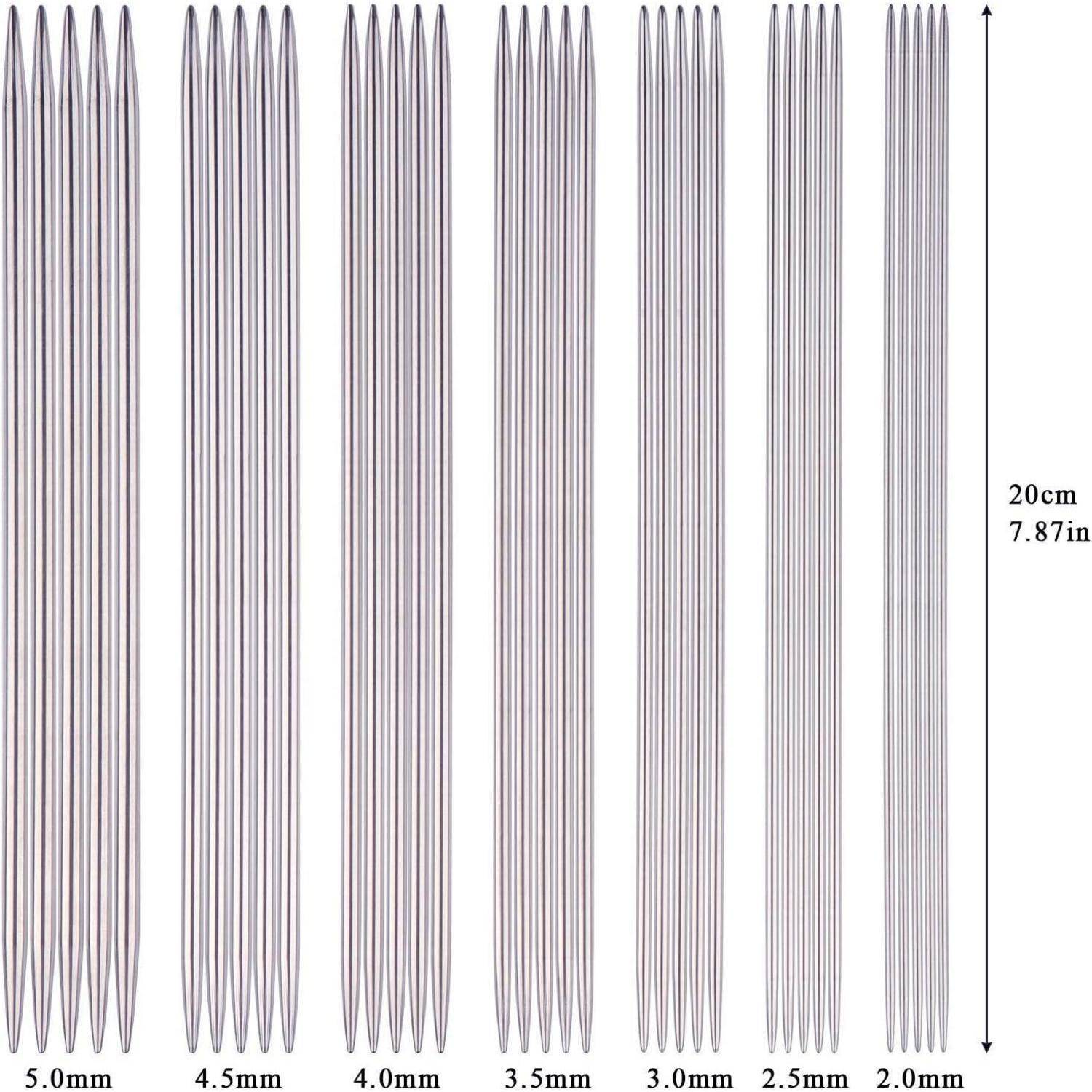 Stricknadeln Doppelspitzen Edelstahl 35er Set 20cm 2,0mm bis 5,0mm
