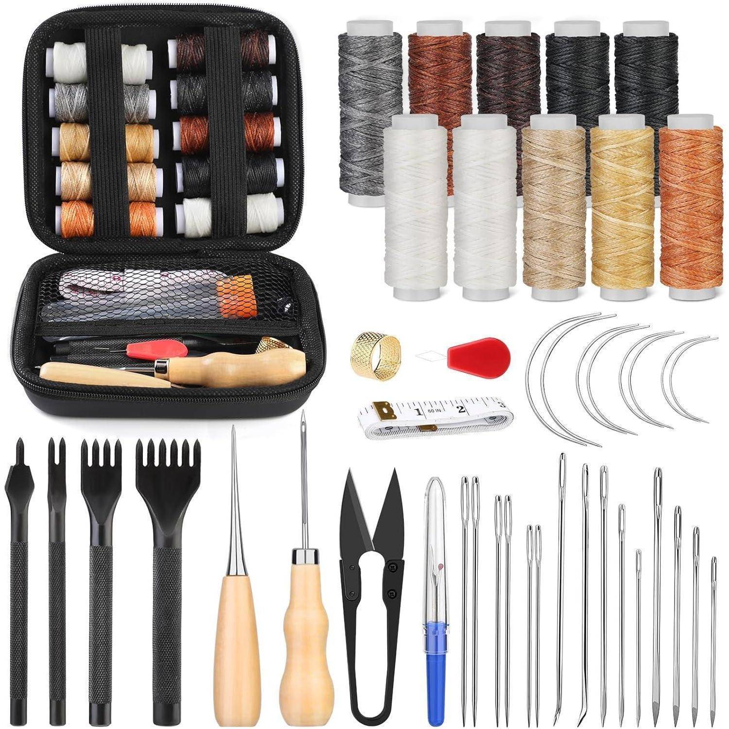 Leder Nähset 4mm Schnürnähmeißel Nähnadeln Lederhandwerk 46-teiliges