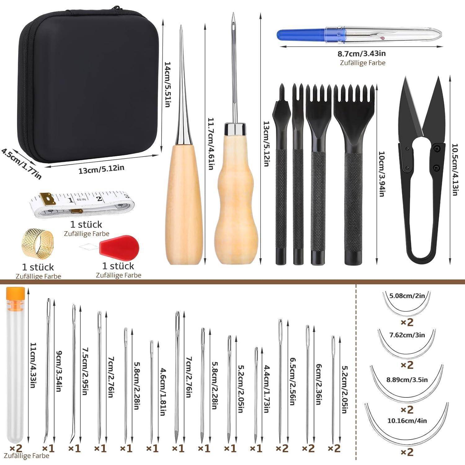 Leder Nähset 4mm Schnürnähmeißel Nähnadeln Lederhandwerk 46-teiliges