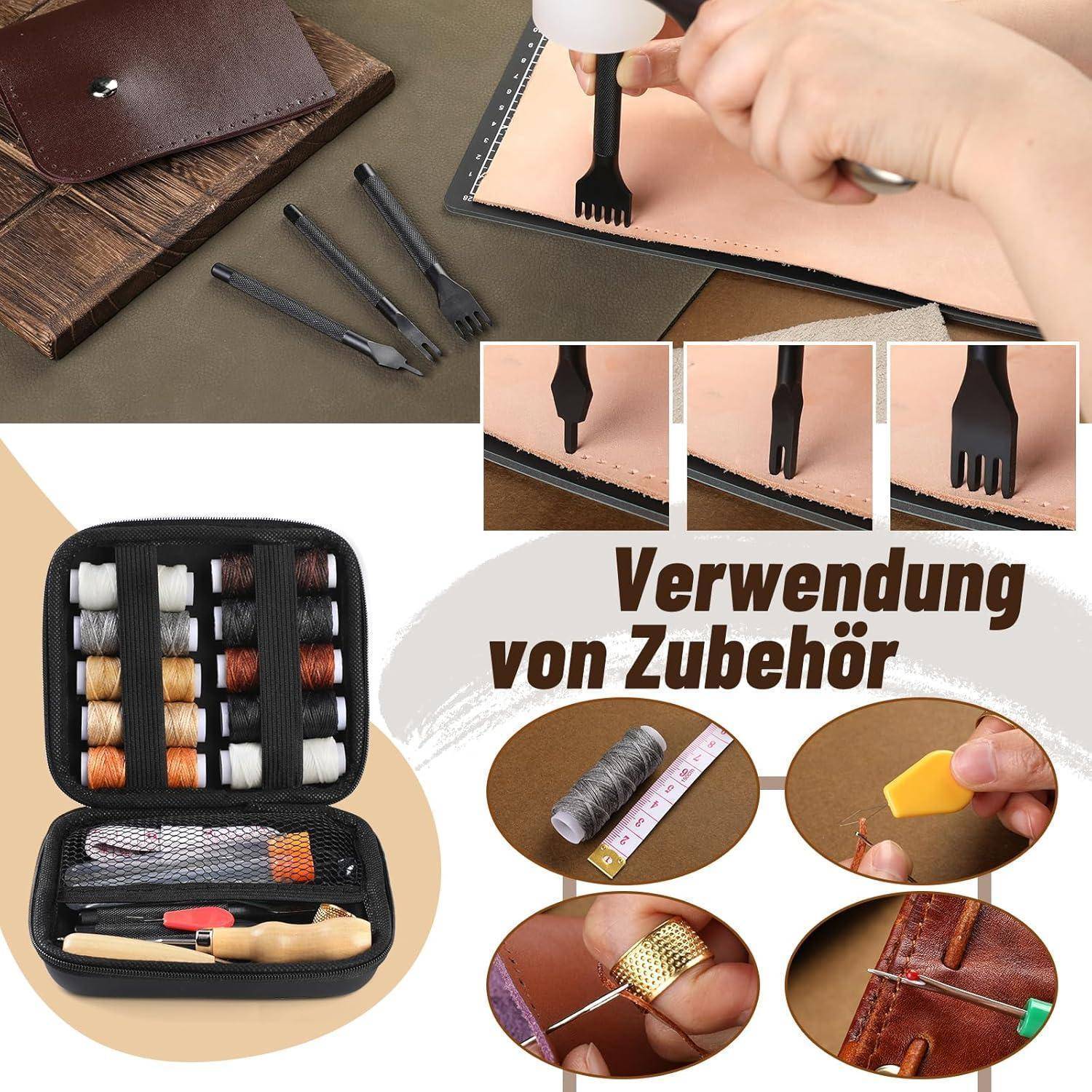 Leder Nähset 4mm Schnürnähmeißel Nähnadeln Lederhandwerk 46-teiliges