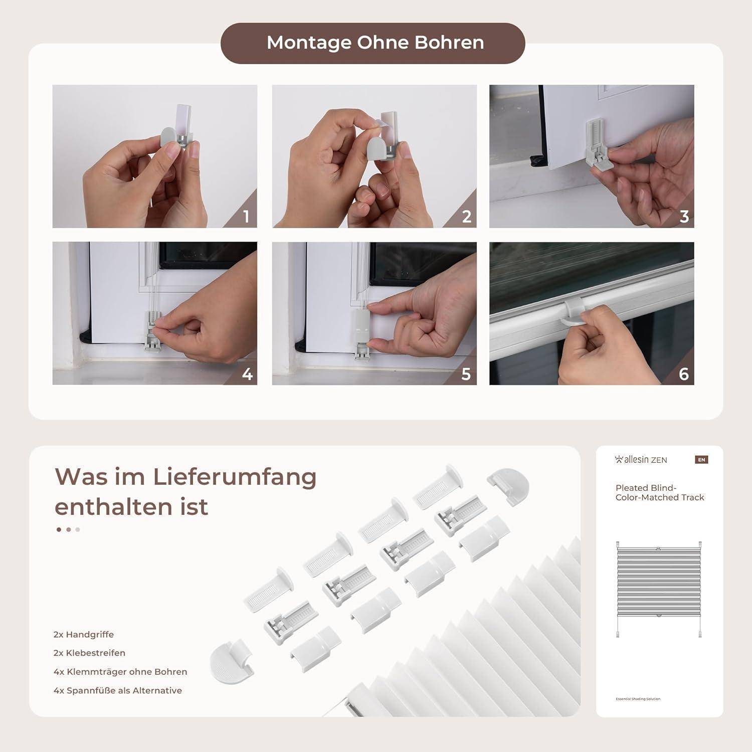 Klemmrollos für Fenster ohne Bohren Jalousie ohne Bohren 35x130cm Weiß