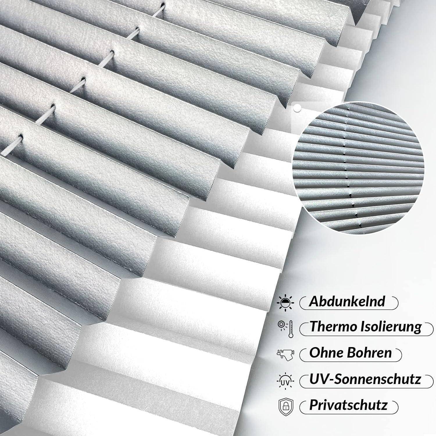 Plissee Klemmfix ohne Bohren Verdunklung Blickdicht Weiß B45 x H150 cm