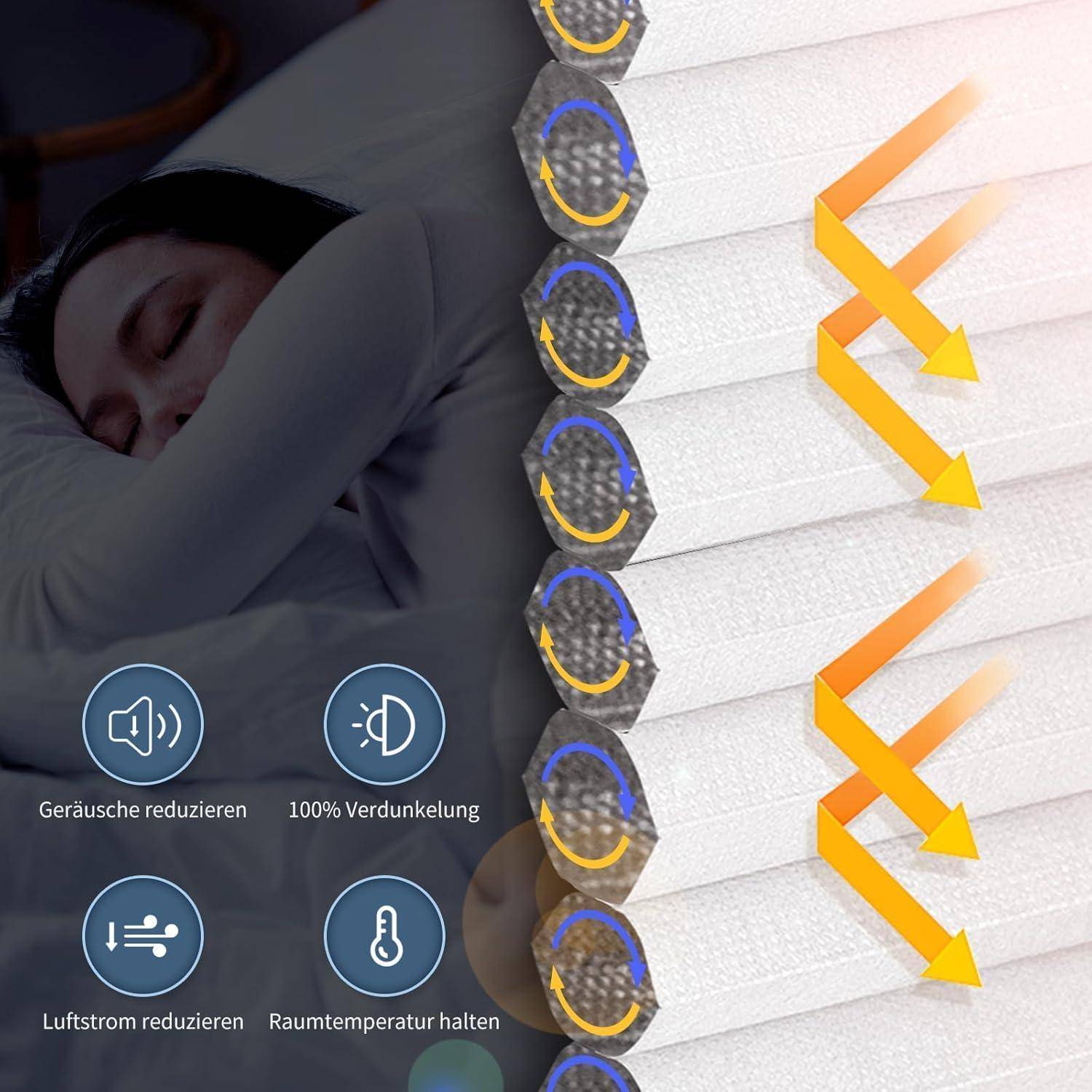 Verdunklungsplissee Wabenplissee ohne Bohren Weiß-weiß B85 x H90 cm