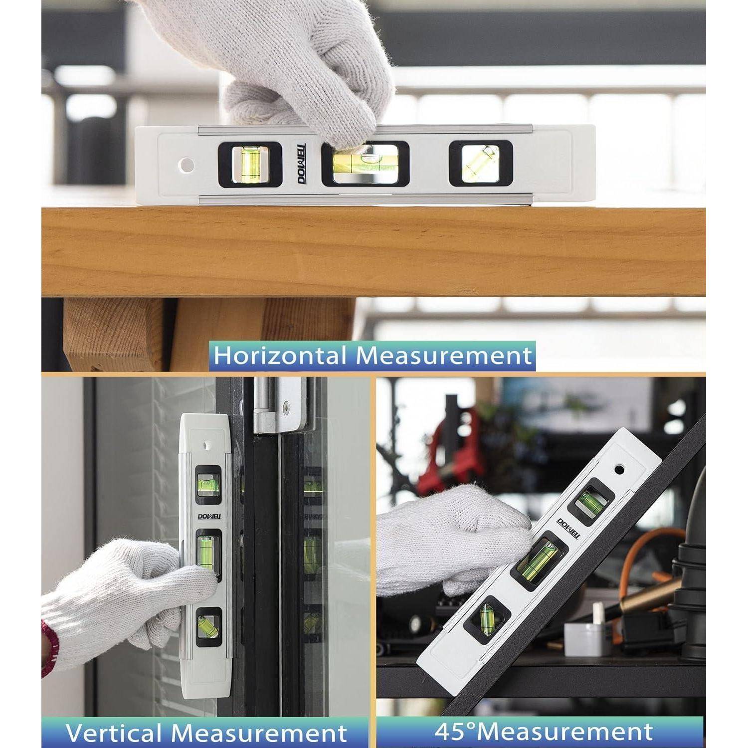 Wasserwaage Torpedo Magnet 23cm Alurahmen 180 90 45 Weiß 1 White