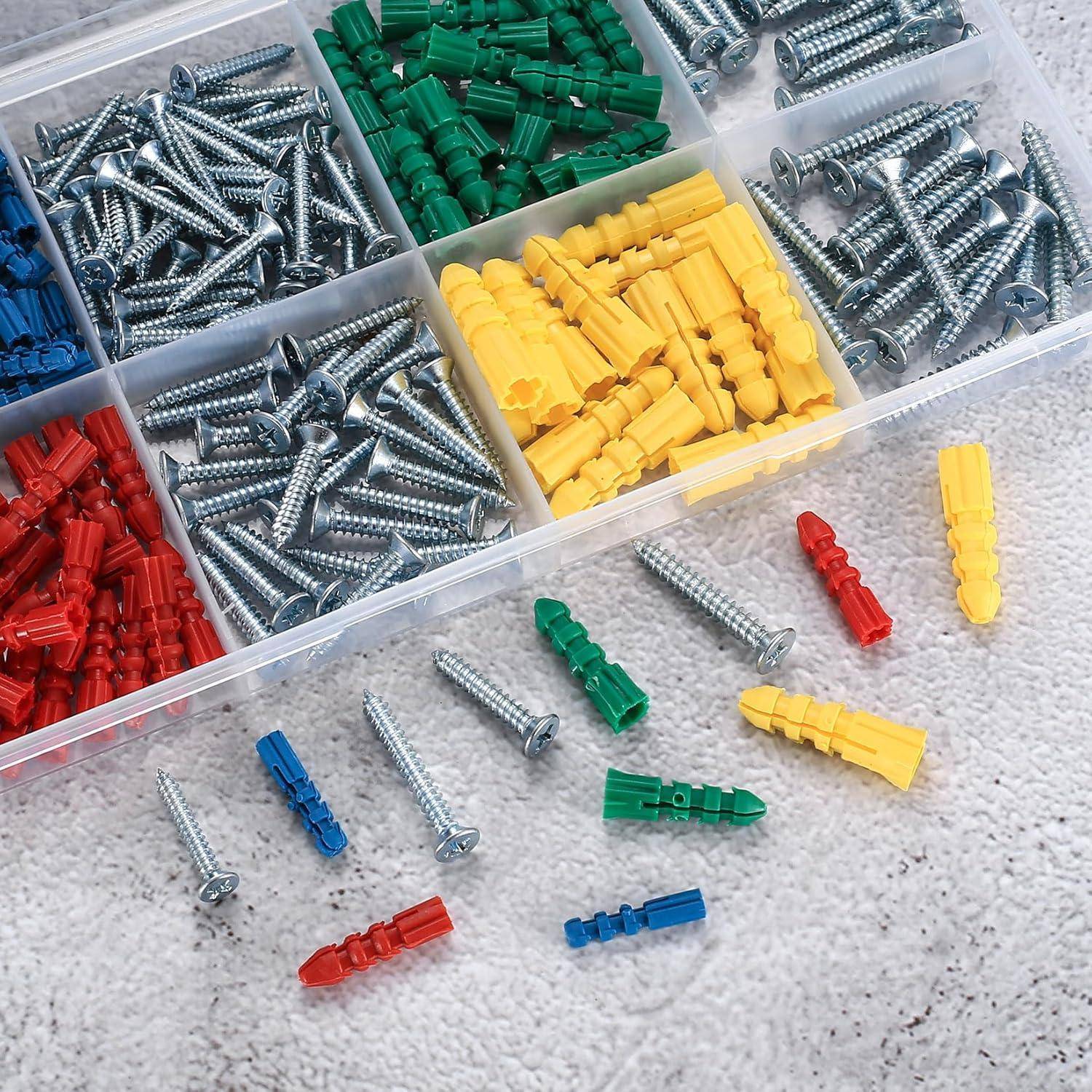 Dübelset 314Stk Betonschrauben Schlagdübel Flachkopfschrauben