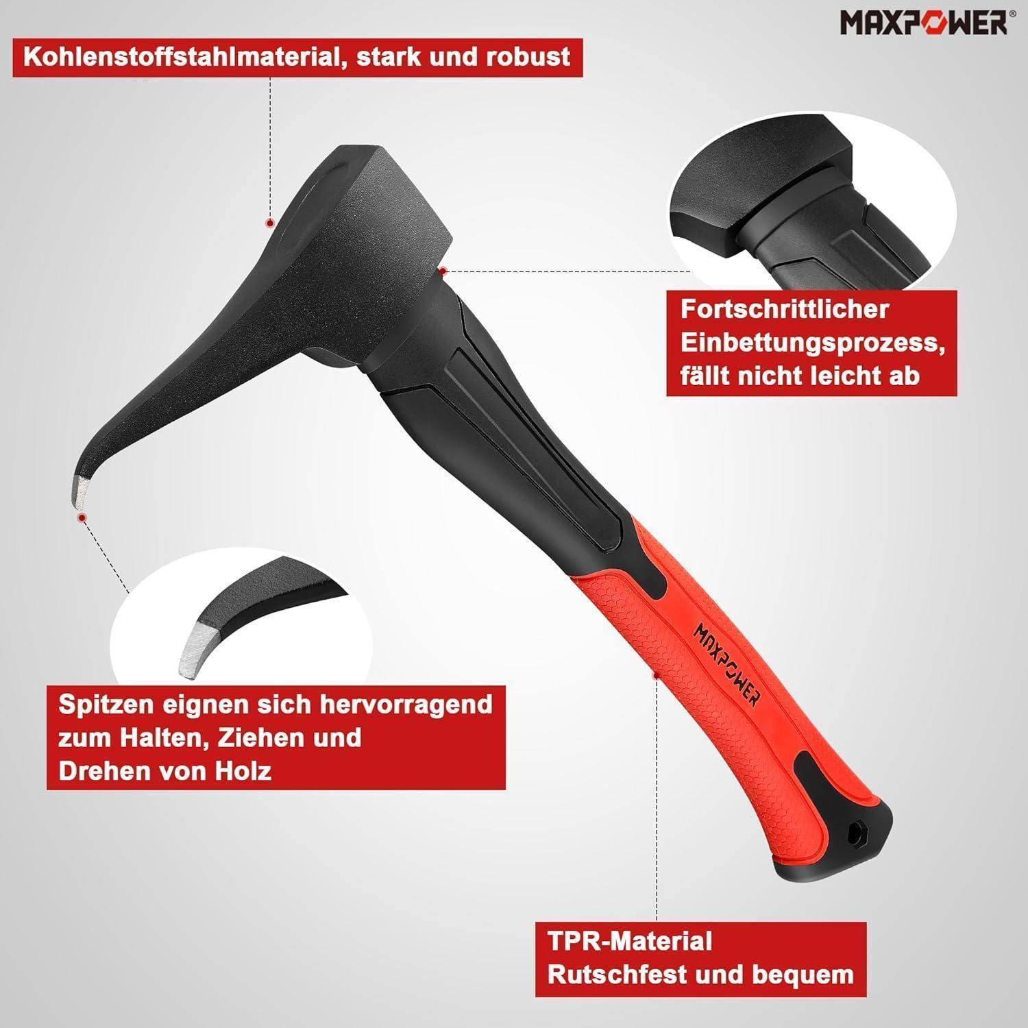 MAXPOWER Spitzhacke aus Kohlenstoffstahl, langlebig und robust. Mit fortschrittlichem Einbettungsprozess und TPR-Material für optimalen Griff.