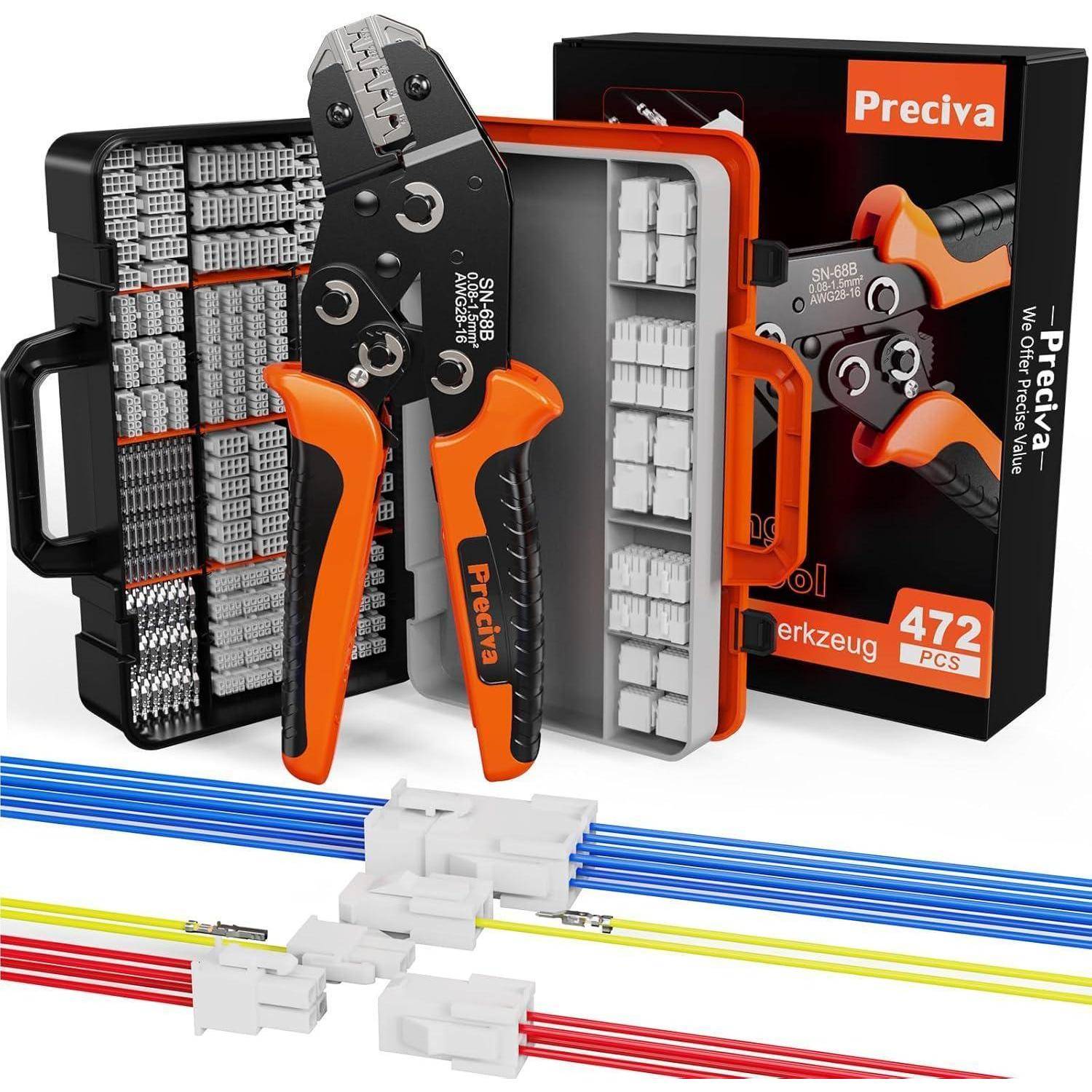 Preciva Crimpwerkzeug-Set, 472 Teile, mit Crimpzange, Verbindern in einer Box und Kabeln, entwickelt für elektrische Arbeiten.