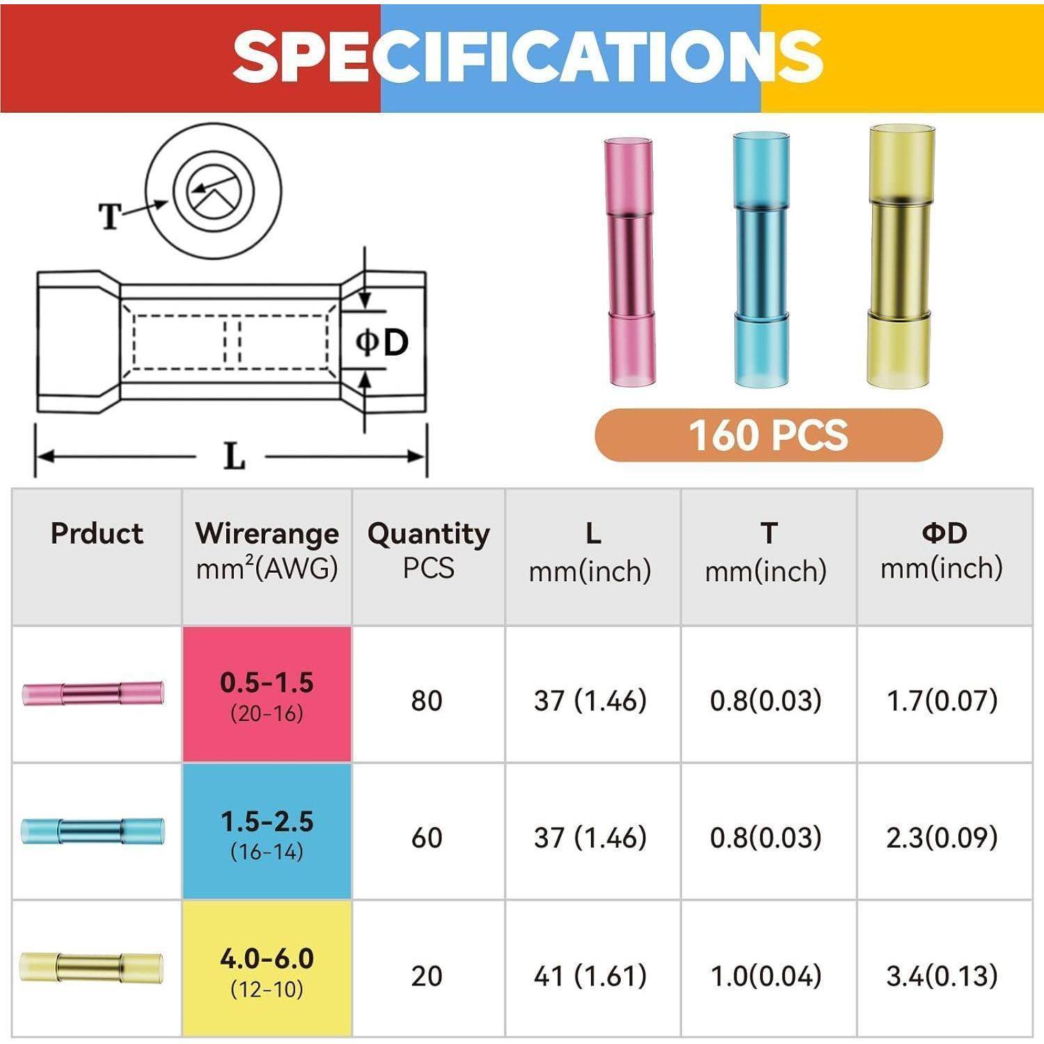 Crimpzange Set 0,5-6 mm² 160 Schrumpfverbinder