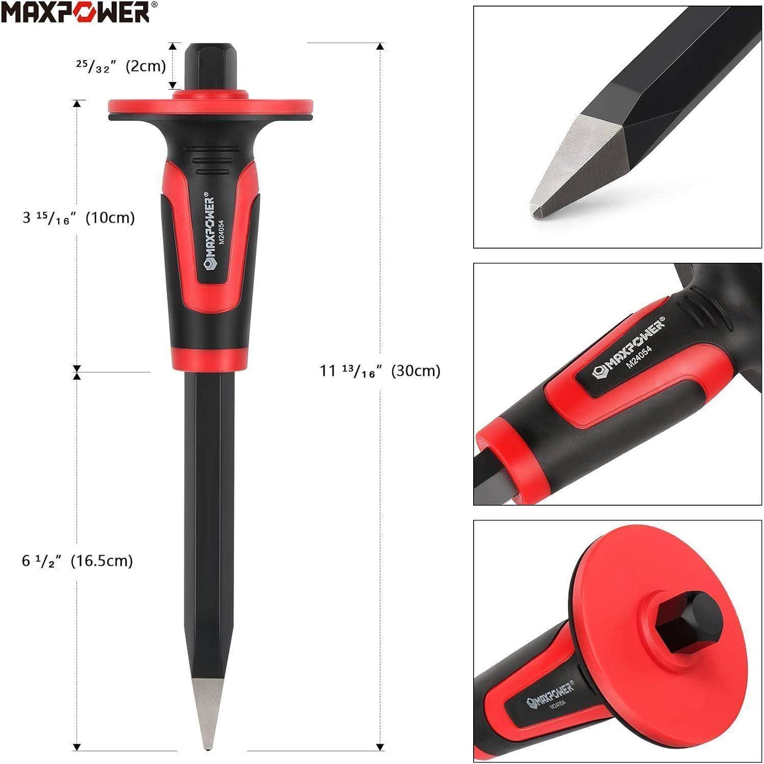 MAXPOWER' Betonabbruchmeissel, 30 cm Länge, schwarz-rote Gestaltung, Sechskantschaft, mit spitz zulaufender Meisselschneide.