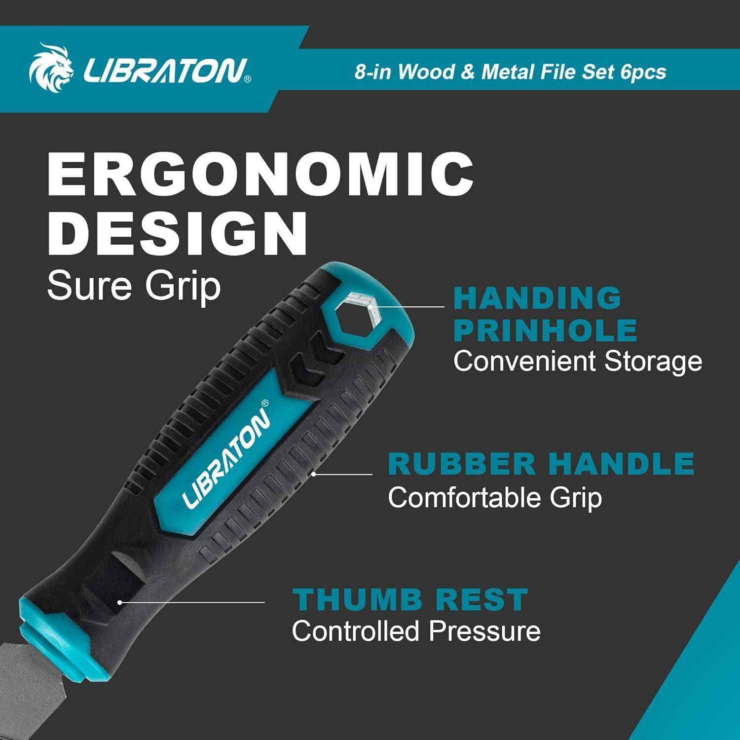 LIBRATON' 8-in-Holz- und Metallablage-Set mit ergonomischem Design verfügt über einen komfortablen Gummigriff und eine Daumenstütze für besseren Halt und Handhabung.
