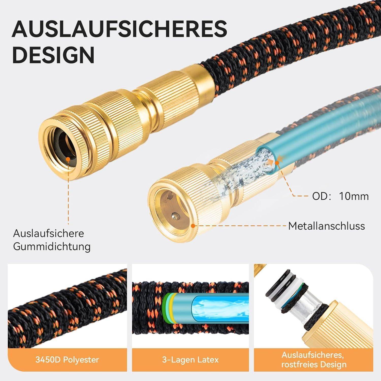 Flexibler Gartenschlauch 15m, 3 Lagiger Latex Wasserschlauch