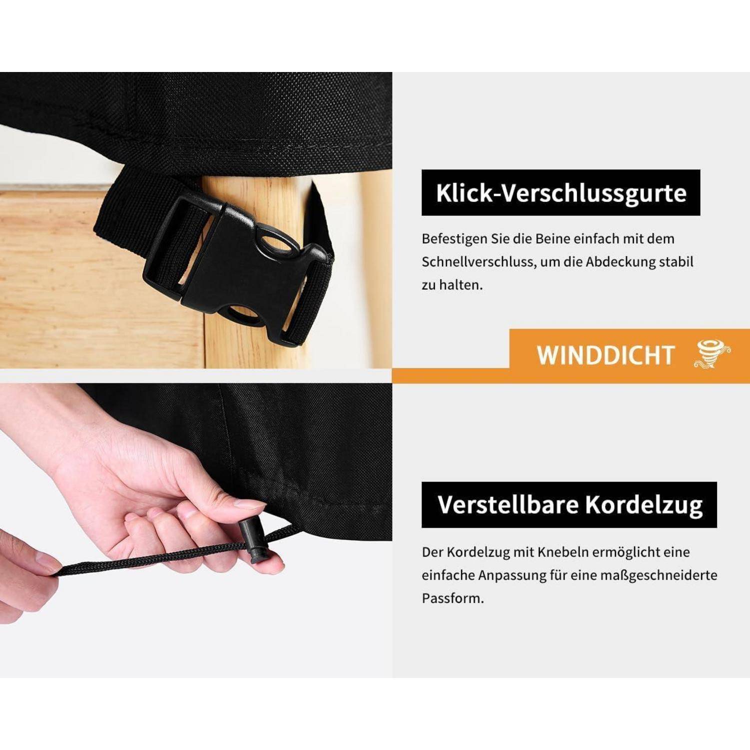 Gartenliege Abdeckung 200x75x40/70cm Schwarz Wasserdicht Winddicht