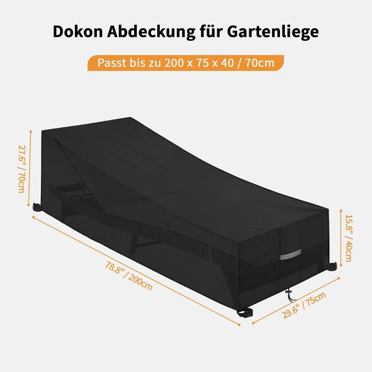 Gartenliege-Abdeckung in Schwarz. Abmessungen: 78,8 x 29,6 x 15,8 Zoll; geeignet für Liegen bis 200 x 75 x 40 cm.
