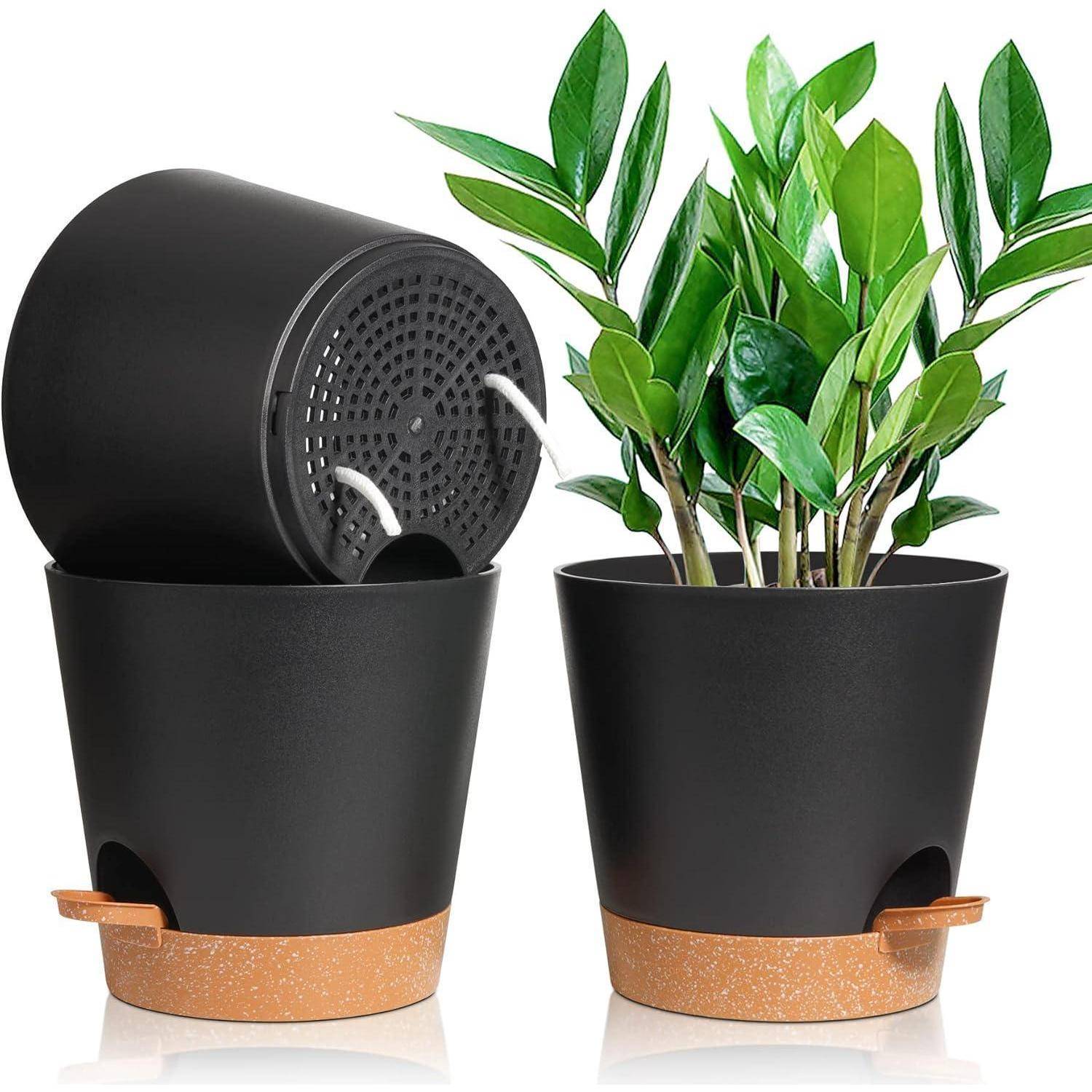 Selbstbewässernder Kunststoff Blumentopf-Set 20cm Schwarz 3er-Set