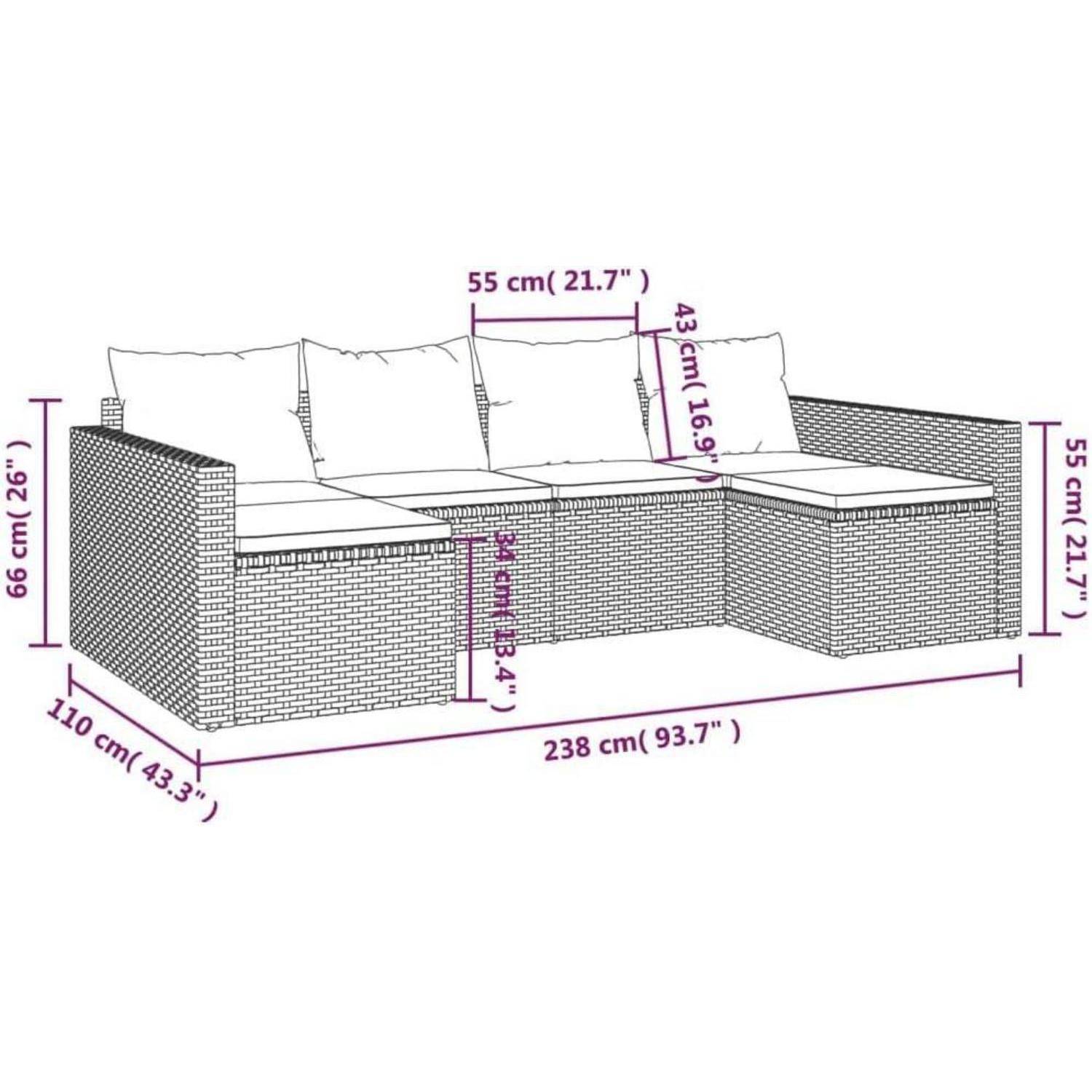 Outdoor Sektionssofa Abmessungen: 238 cm (93,7