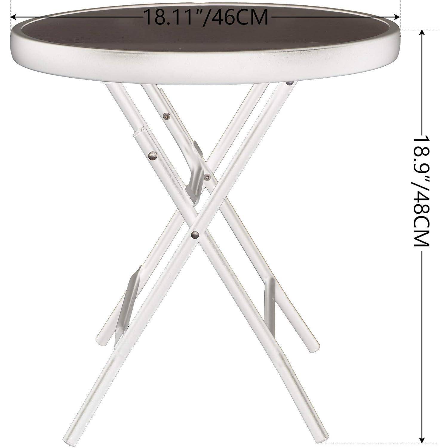 Runder Klapptisch, Abmessungen: 46 cm Durchmesser, 48 cm Höhe, weiße Beine.