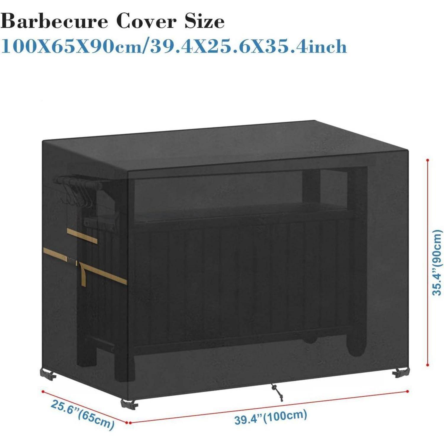Grillabdeckung Abmessungen wie folgt: 100x65x90cm (39,4x25,6x35,4 Zoll), passend für einen Grill mit rechteckiger Form.