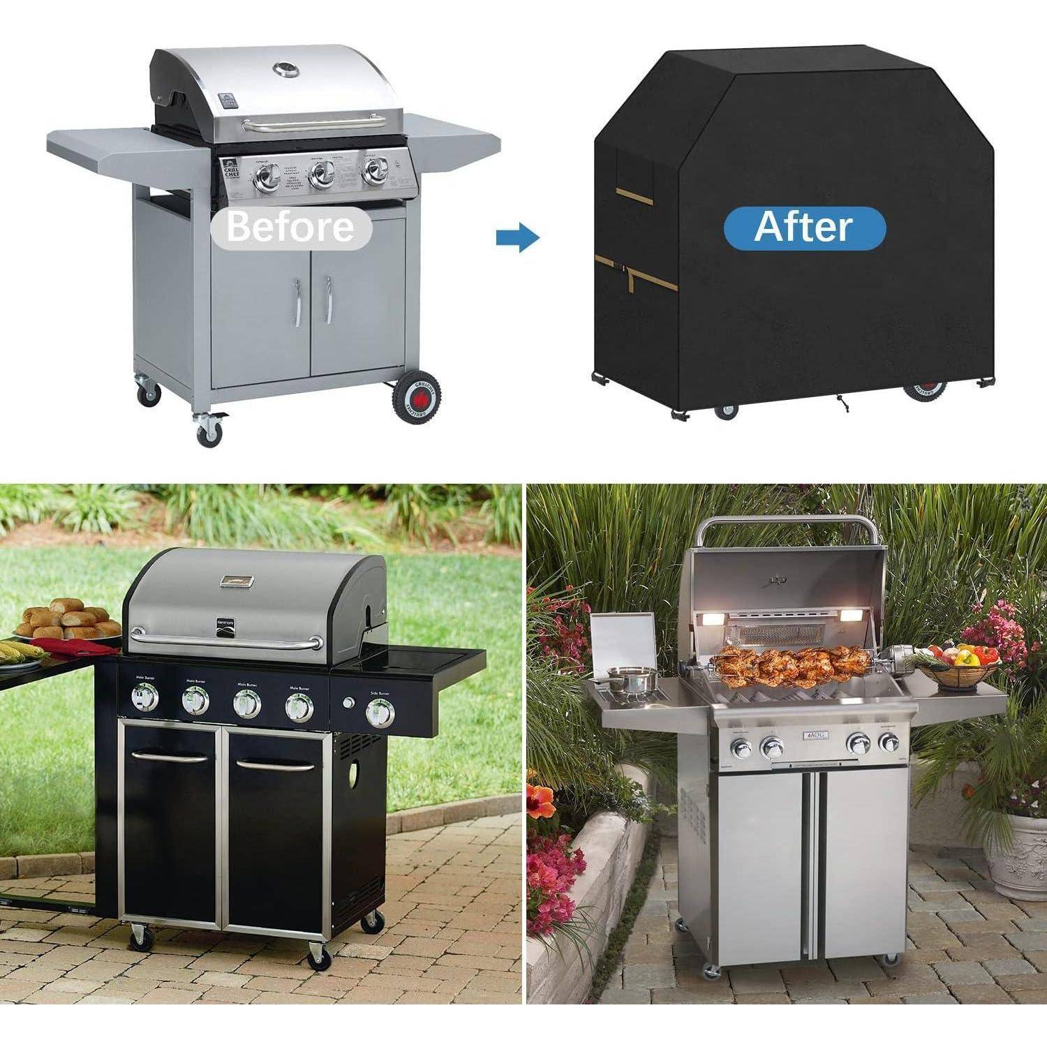 „Zwei Bilder eines Grills. Das obere Bild zeigt einen Grill mit der Beschriftung „Vorher