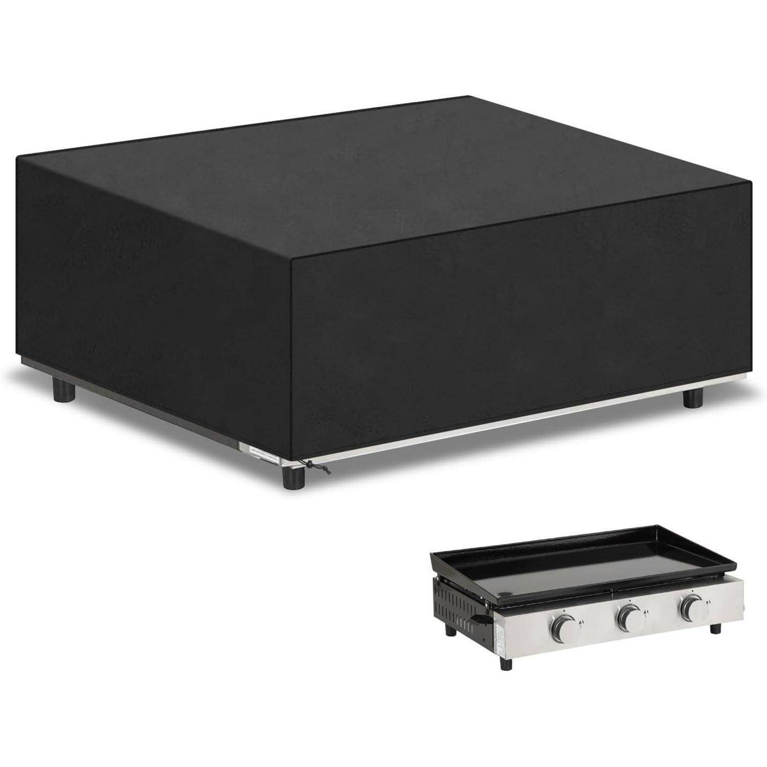 Eine große schwarze Box befindet sich über einem kleineren Metallgerät mit Knöpfen und einer flachen Kochfläche, die an einen Grillrost erinnert.