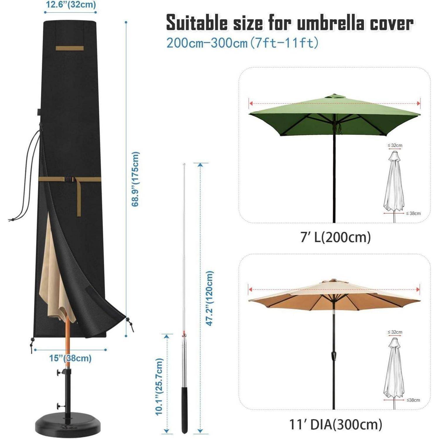 Sonnenschirm Abdeckung Ampelschirm Wasserdicht 300 cm 175X32 38cm
