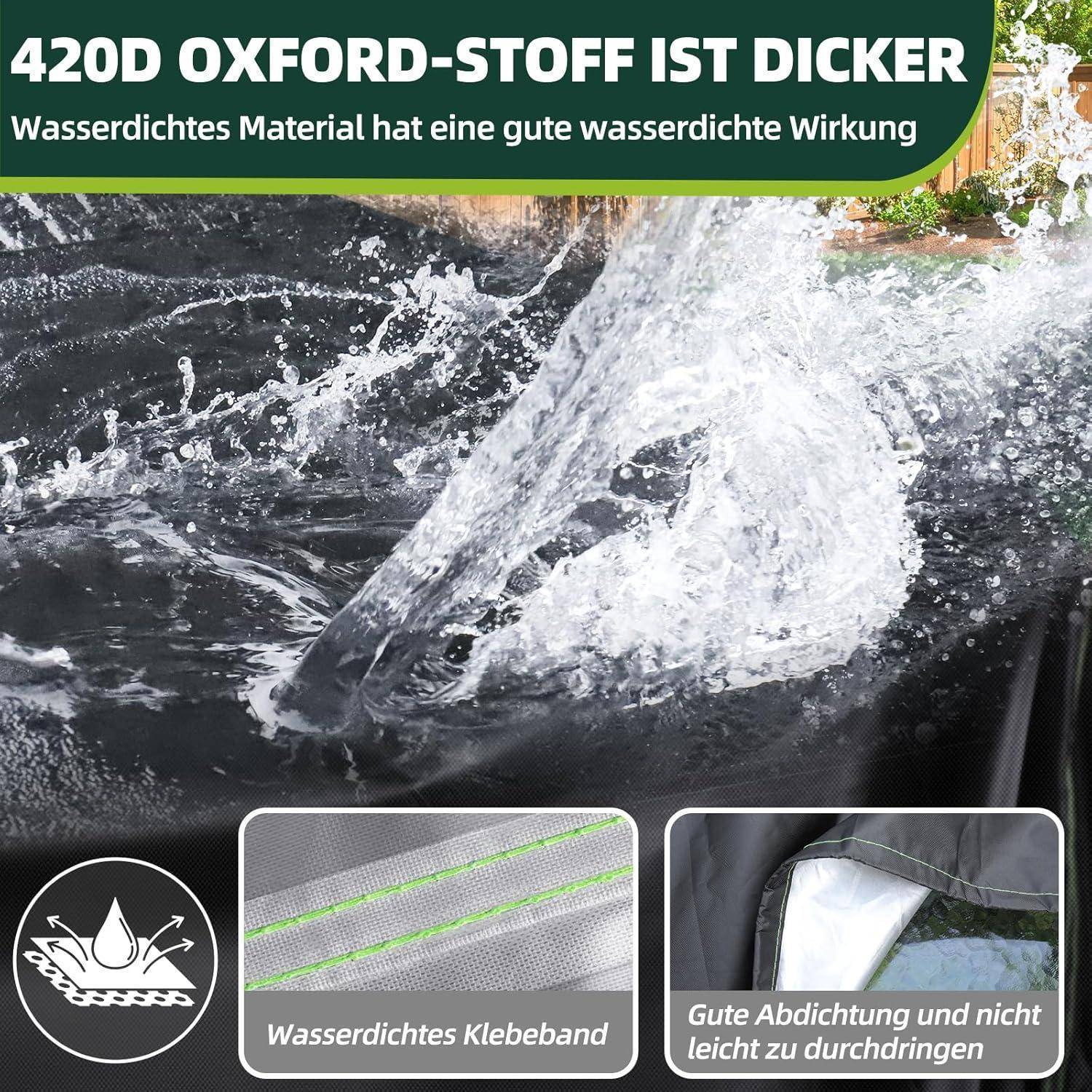 420D Oxford-Stoff ist dicker' mit wasserdichtem Material, das Wasser abweist. Bild zeigt effektive Wasserbeständigkeit mit Klebeband.