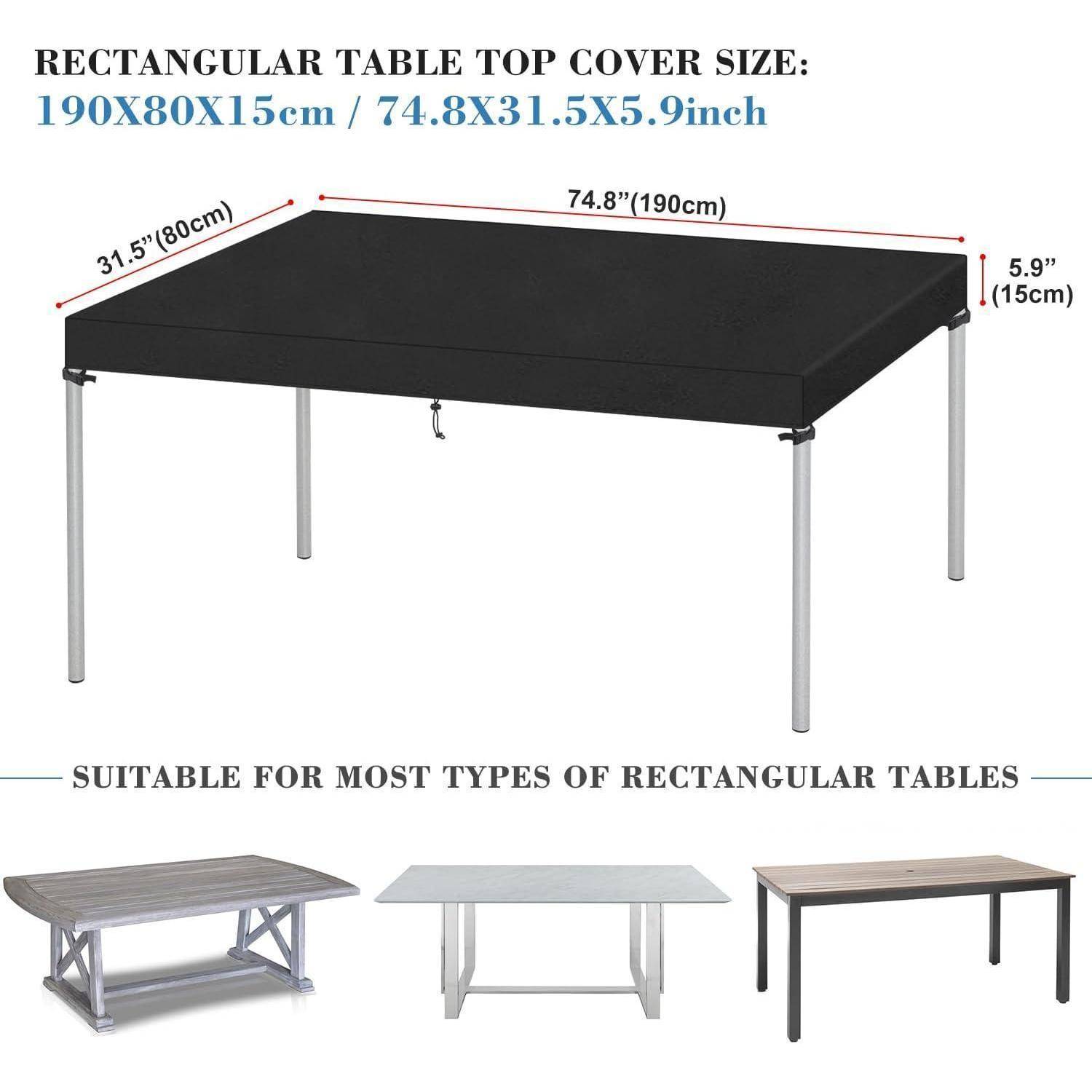 Rechteckige Tischplattenabdeckung Maße: 190x80x15 cm (74,8x31,5x5,9 Zoll). Geeignet für die meisten Arten von rechteckigen Tischen.