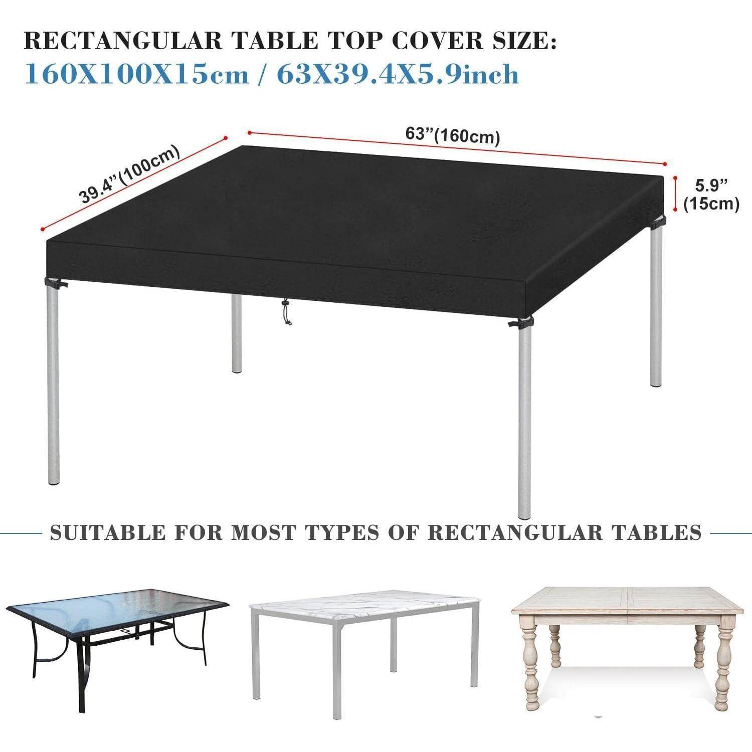 Rechteckige Tischdecke, Maße: 160x100x15 cm (63x39,4x5,9 Zoll), geeignet für die meisten rechteckigen Tische, Farbe schwarz.