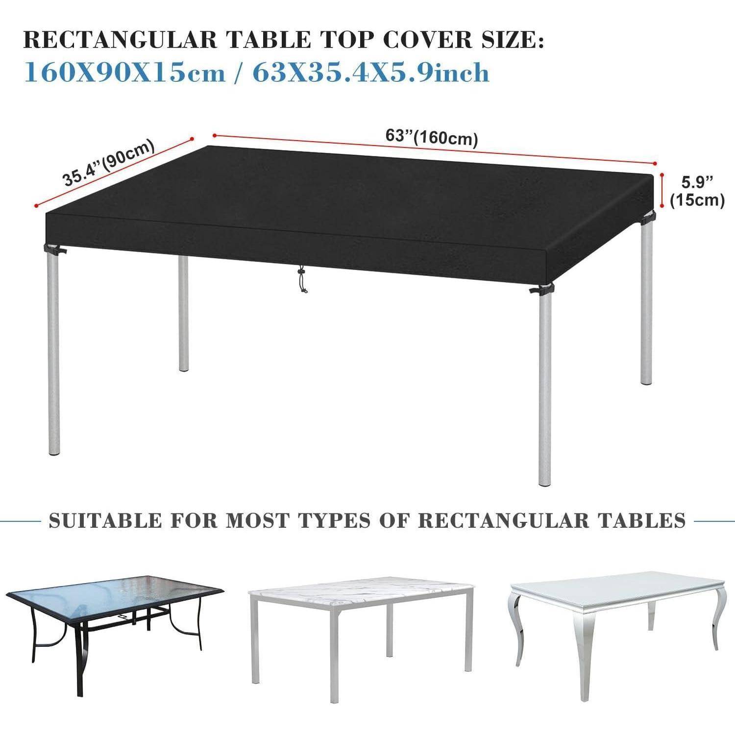Rechteckige Tischdecke, 63 x 35,4 x 5,9 Zoll, passt für die meisten rechteckigen Tische. Schwarze Oberfläche mit silbernen Beinen, wie im Bild dargestellt.