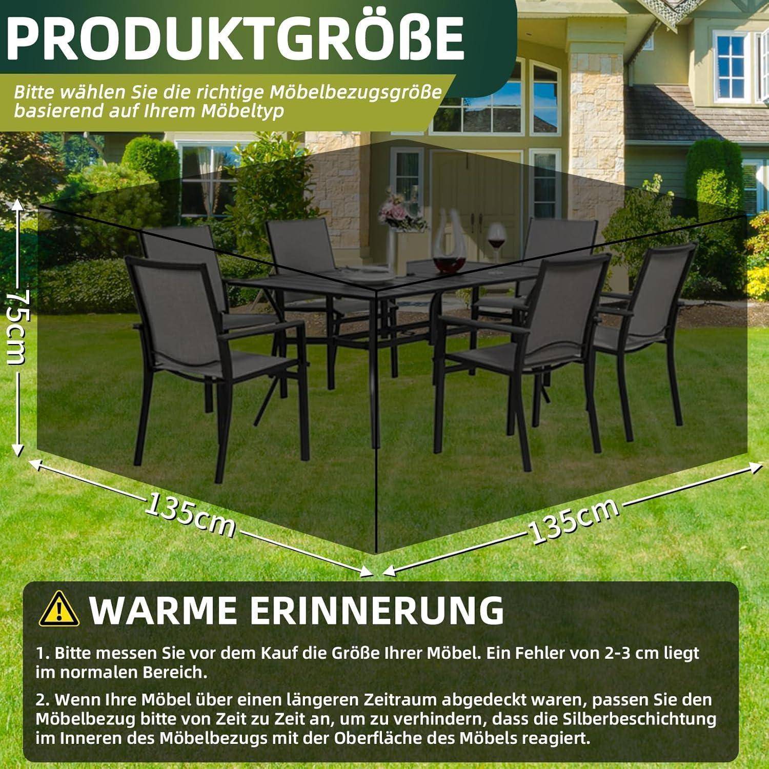 Abdeckung Gartenmöbel Wasserdicht 420D Oxford Schwarz 135 x135 x75cm