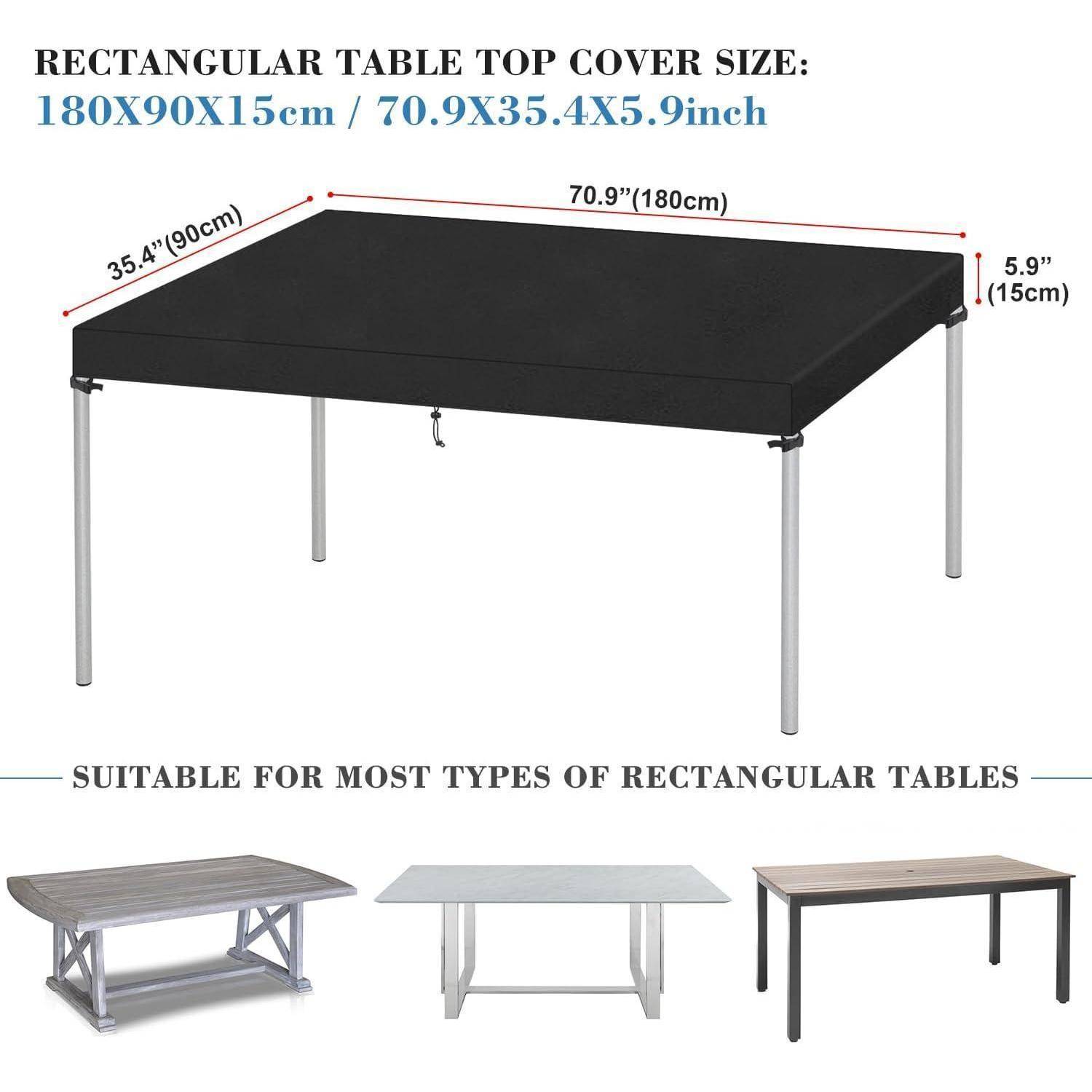 Rechteckige Tischplattenabdeckung, schwarz, Größe 180x90x15 cm (70,9x35,4x5,9 Zoll). Geeignet für verschiedene rechteckige Tische.