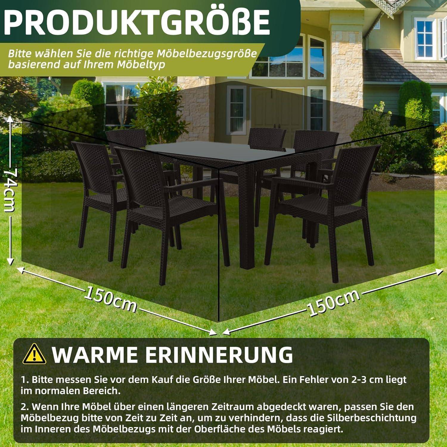 Tischabdeckung Rechteckig Gartentisch Wasserdicht Schwarz 150x150x74cm