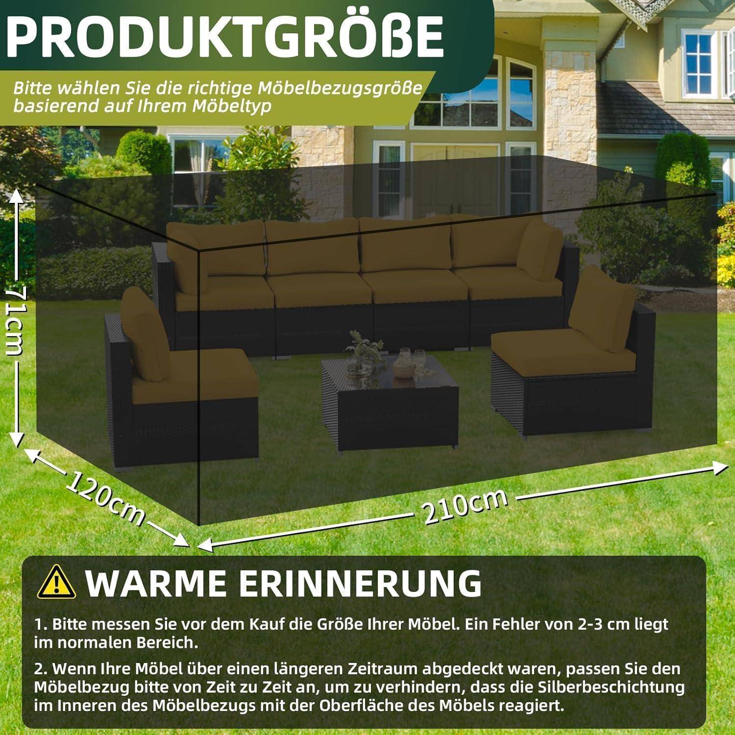 Produktgröße': L-förmiges Outdoor-Sofa Abmessungen: 71 cm hoch, 120 cm breit, 210 cm lang. 'Warme Erinnerung': Möbel genau vermessen.