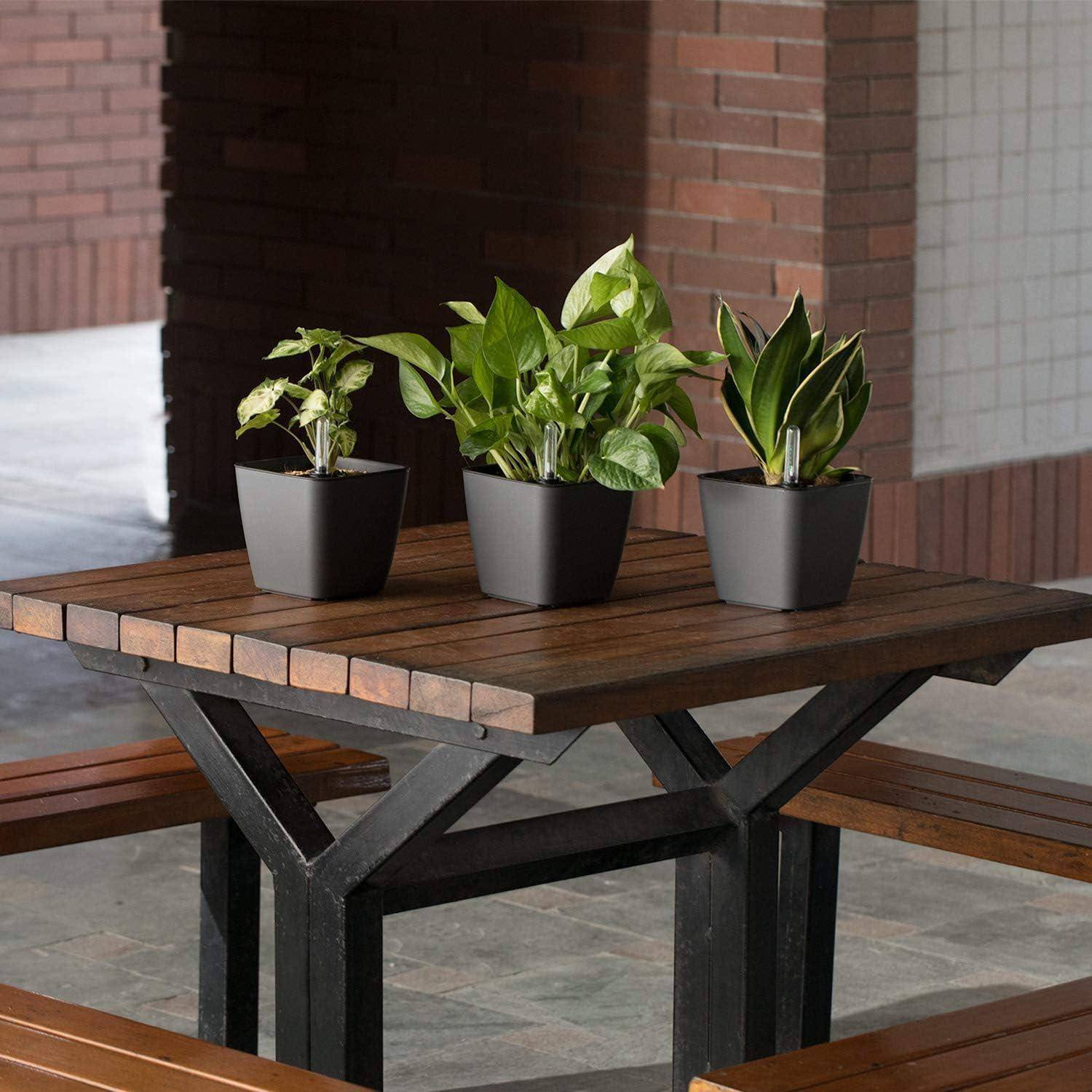Blumentopf 13cm Plastik eckig 3er Set selbstwässernd Schwarz