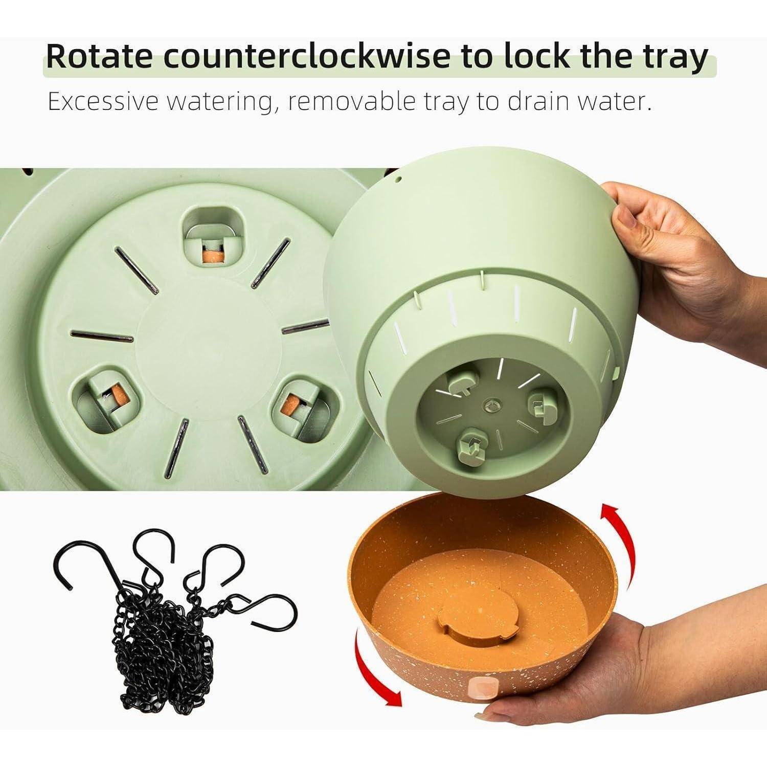 „Gegen den Uhrzeigersinn drehen, um die Ablaufschale zu verriegeln.