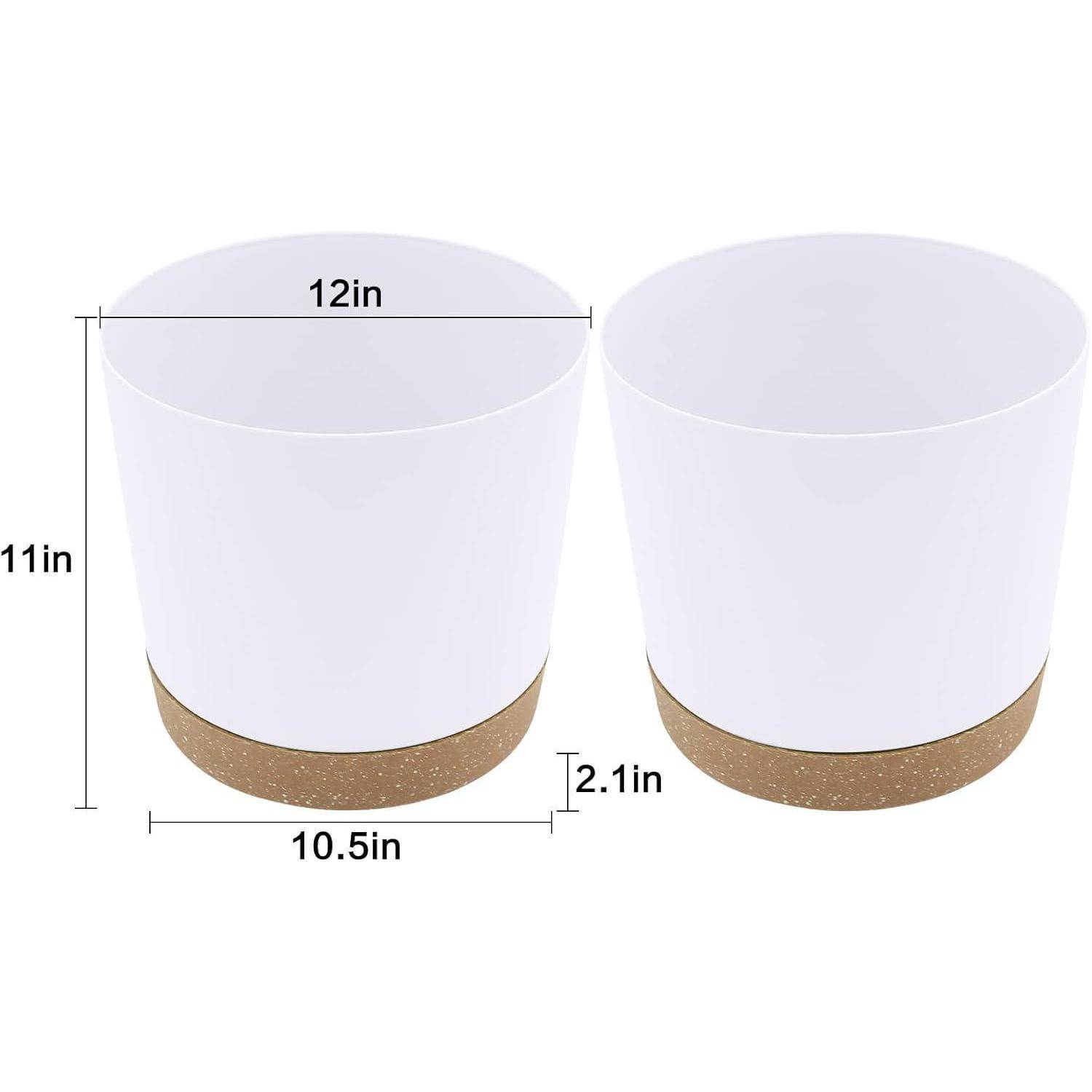 Zwei weiße zylindrische Behälter, jeweils 12 Zoll im Durchmesser und 11 Zoll hoch, mit Korkbasen von 2,1 Zoll Höhe.