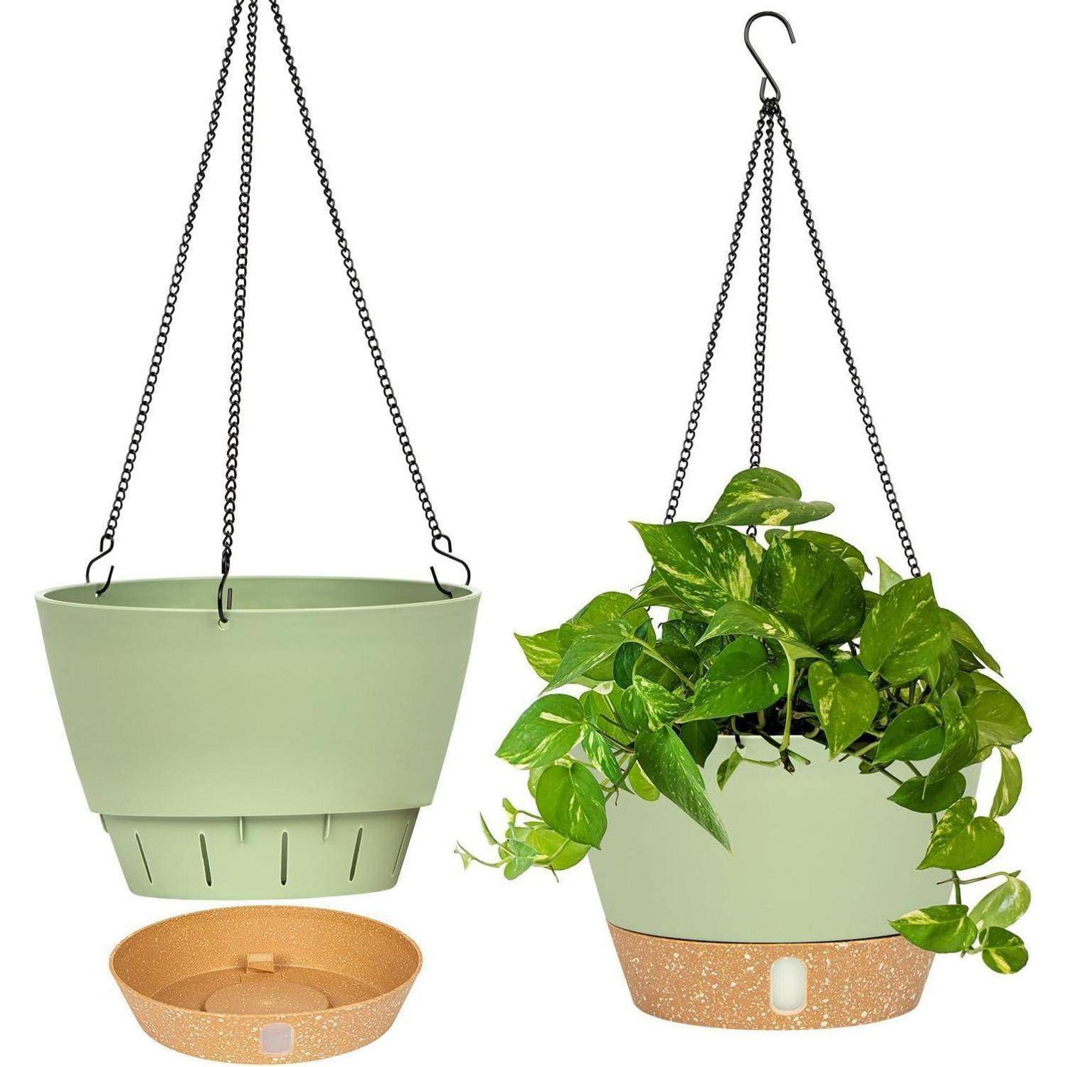 Hängende Pflanzgefäße 2er Set 25 cm Drainageloch 3 Haken A+grün 25.4CM