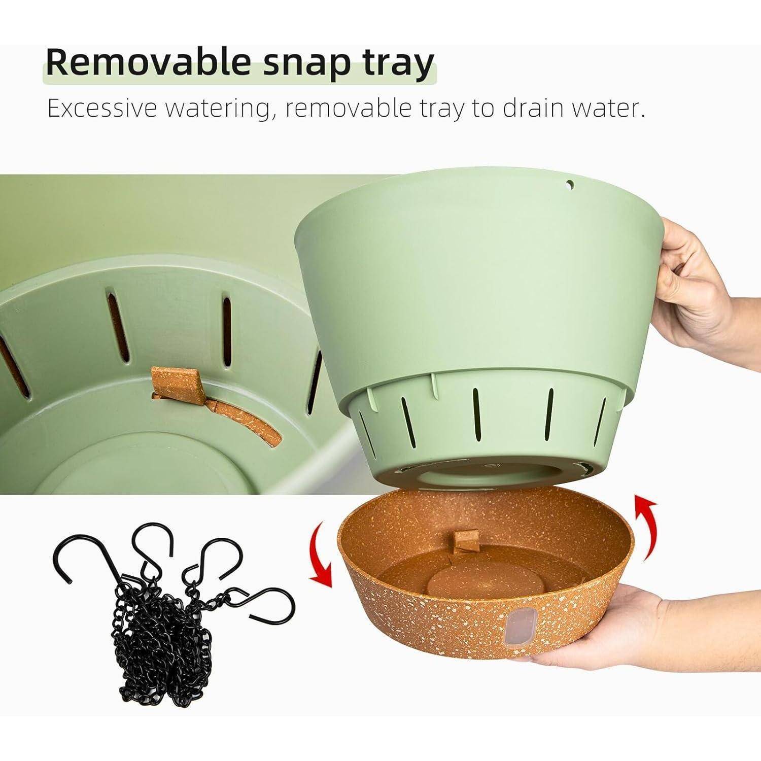 Hängende Pflanzgefäße 2er Set 25 cm Drainageloch 3 Haken A+grün 25.4CM