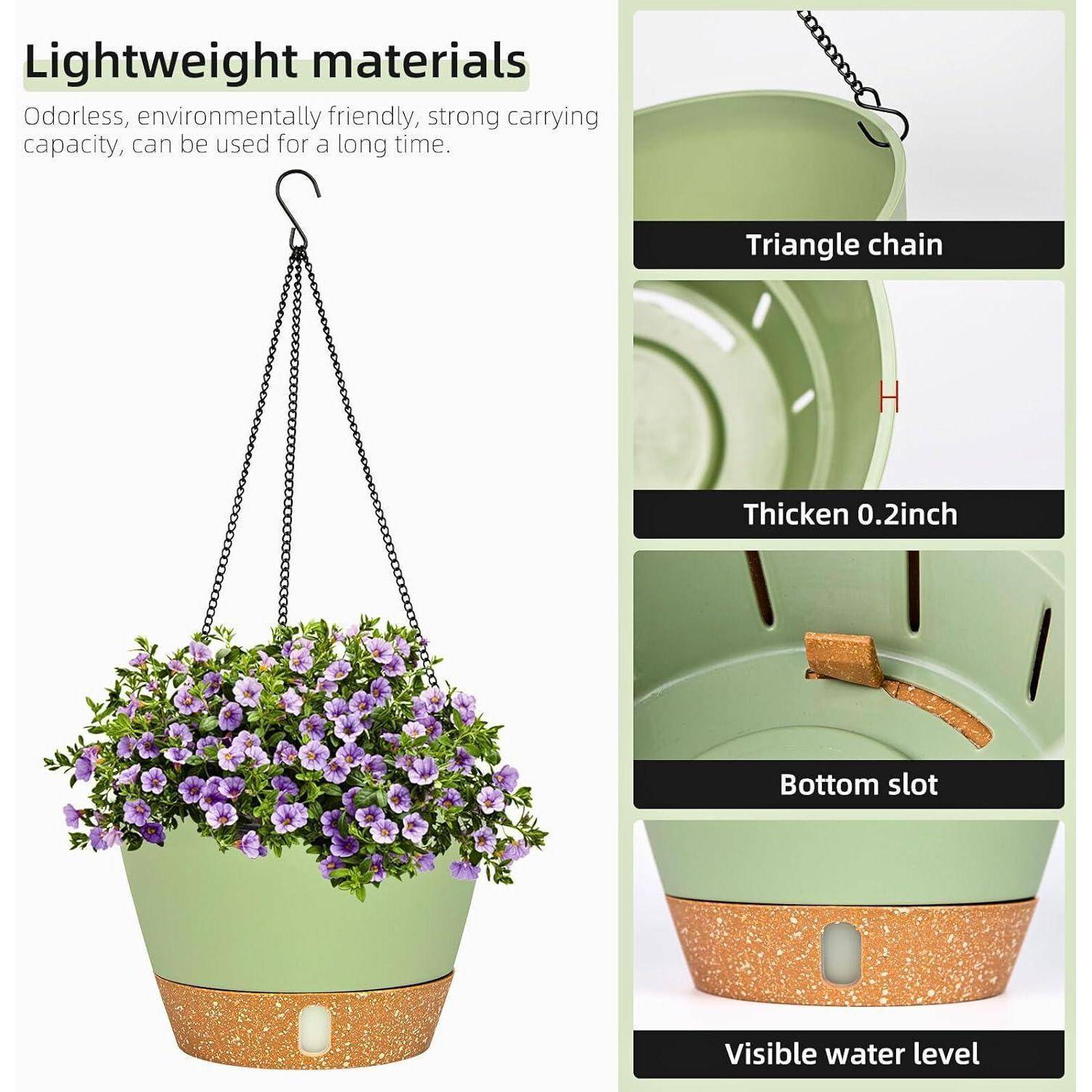 Hängende Pflanzgefäße 2er Set 25 cm Drainageloch 3 Haken A+grün 25.4CM