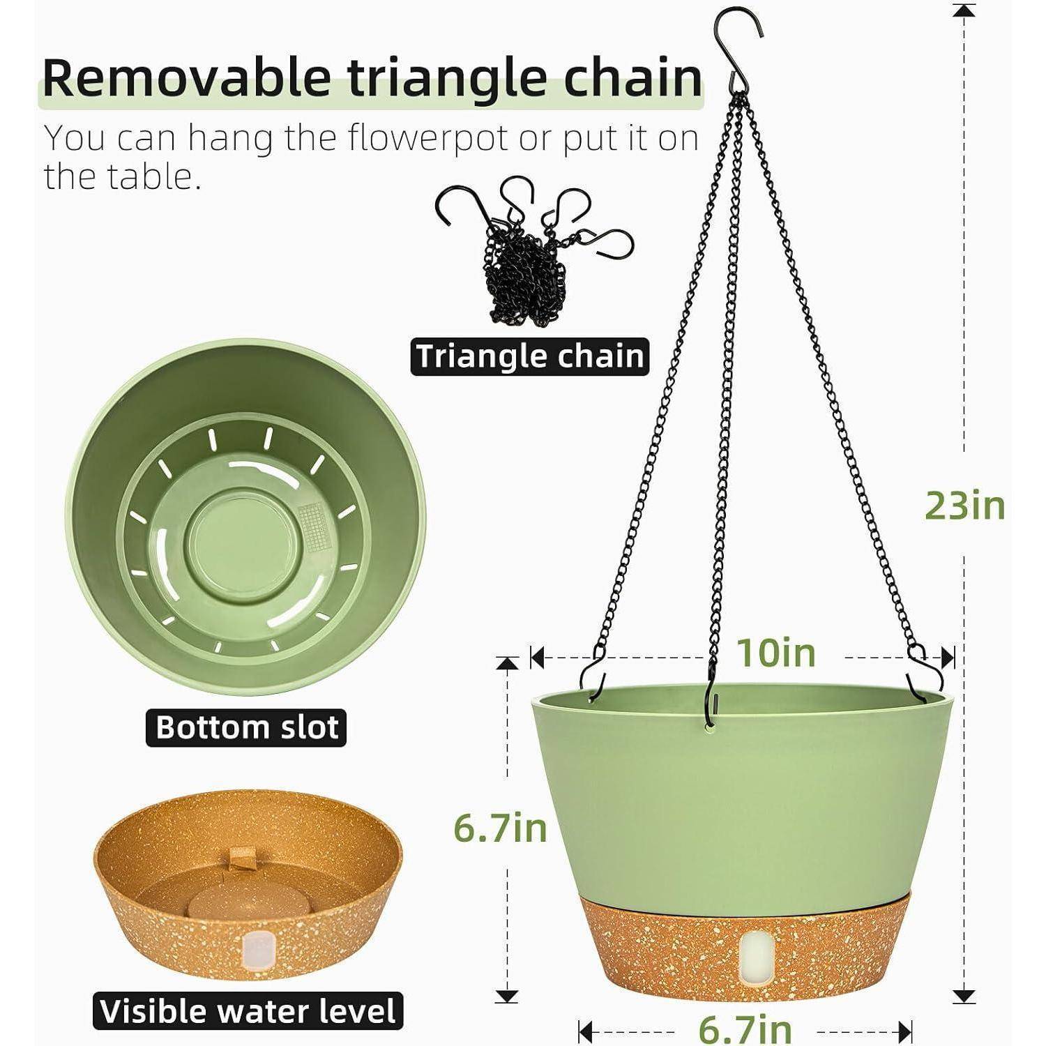 Hängende Pflanzgefäße 2er Set 25 cm Drainageloch 3 Haken A+grün 25.4CM