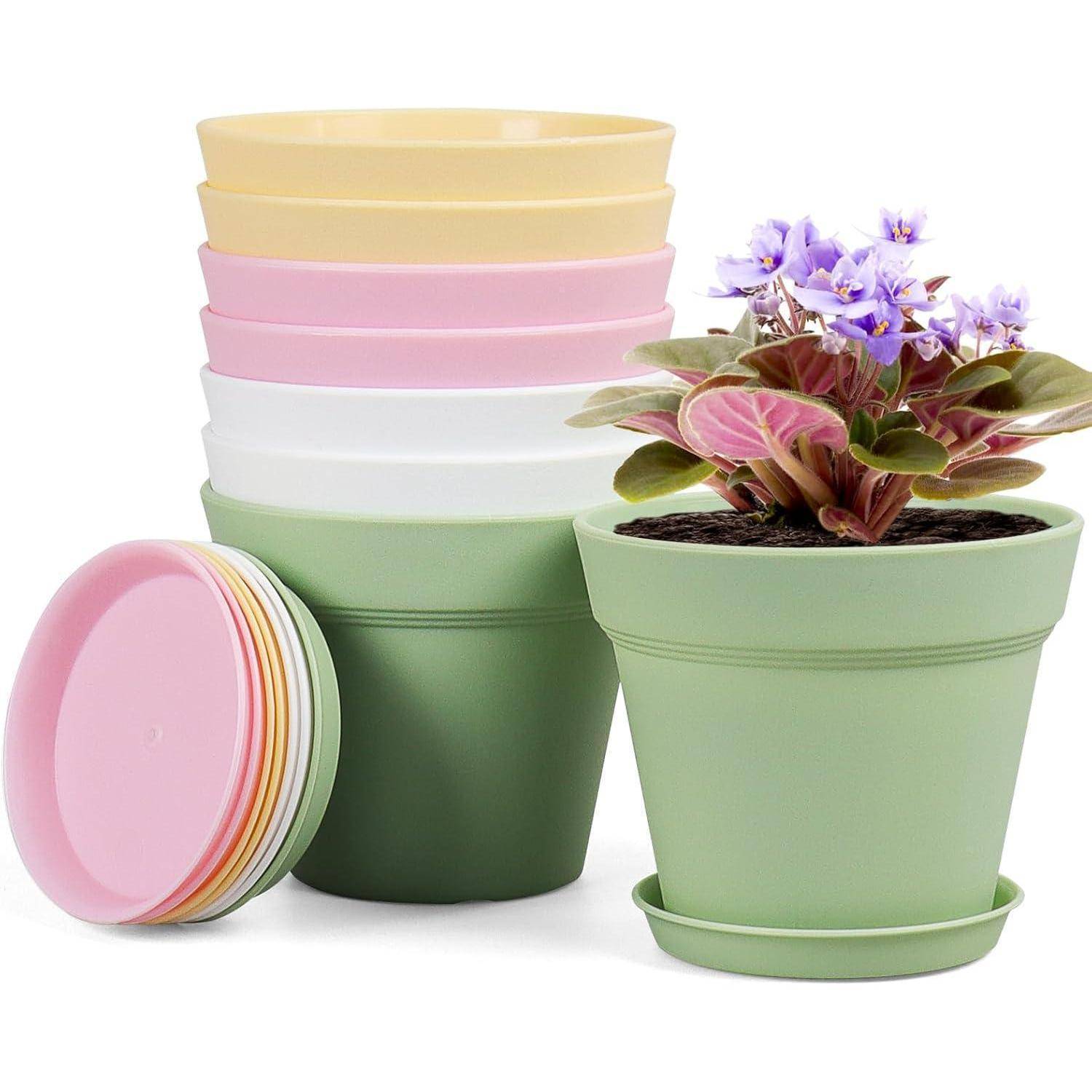 Blumentopf 10cm 8er Plastik Übertopf Ablauflöcher Balkon Farbe 4IN