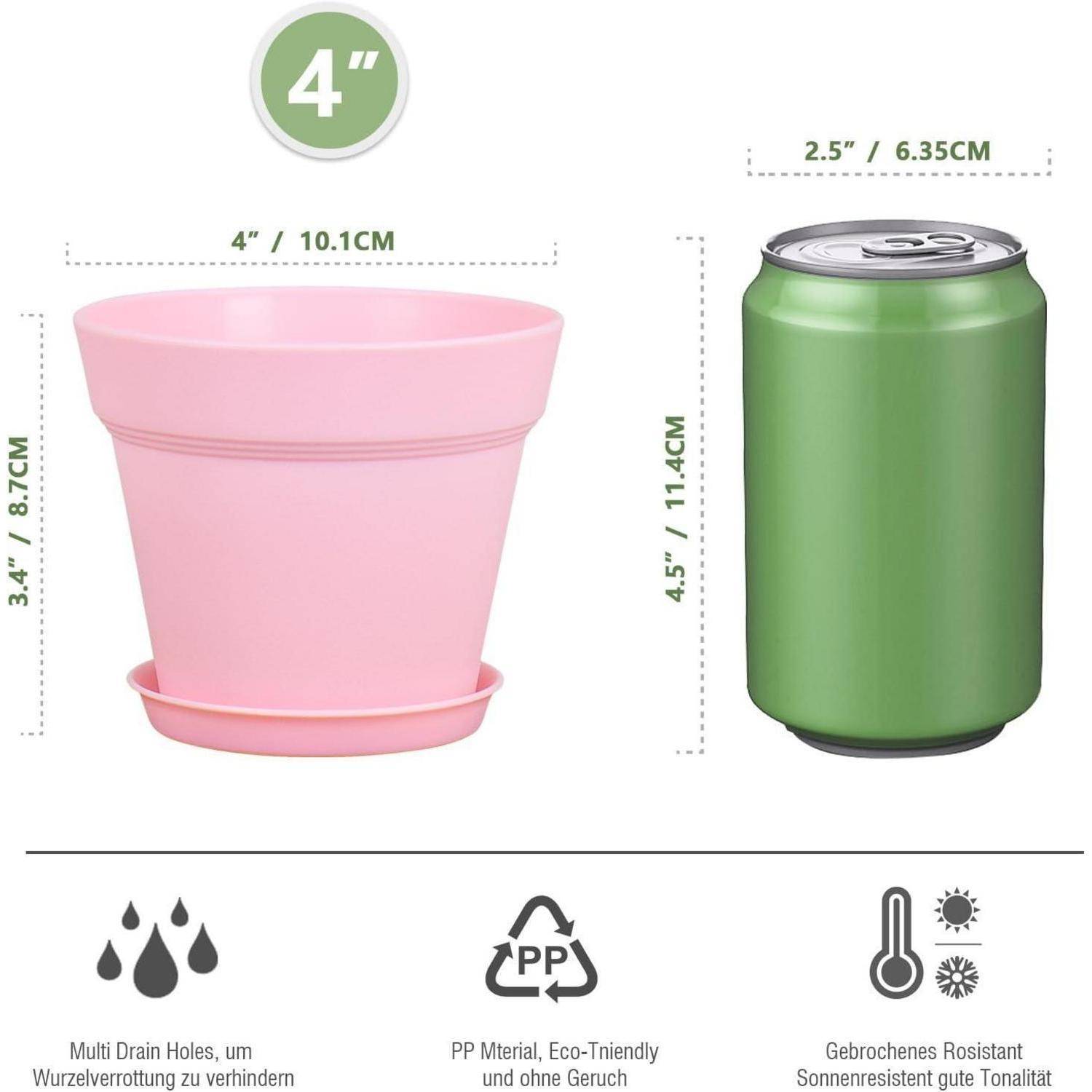 Blumentopf 10cm 8er Plastik Übertopf Ablauflöcher Balkon Farbe 4IN