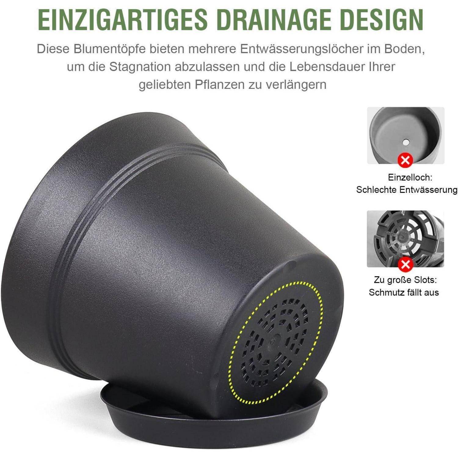 Ein einzigartiges Entwässerungsdesign in Pflanzentöpfen verhindert Wasserstagnation und verlängert die Lebensdauer der Pflanzen, wobei Mehrlochs-Systeme Einlochs-Systemen vorgezogen werden.