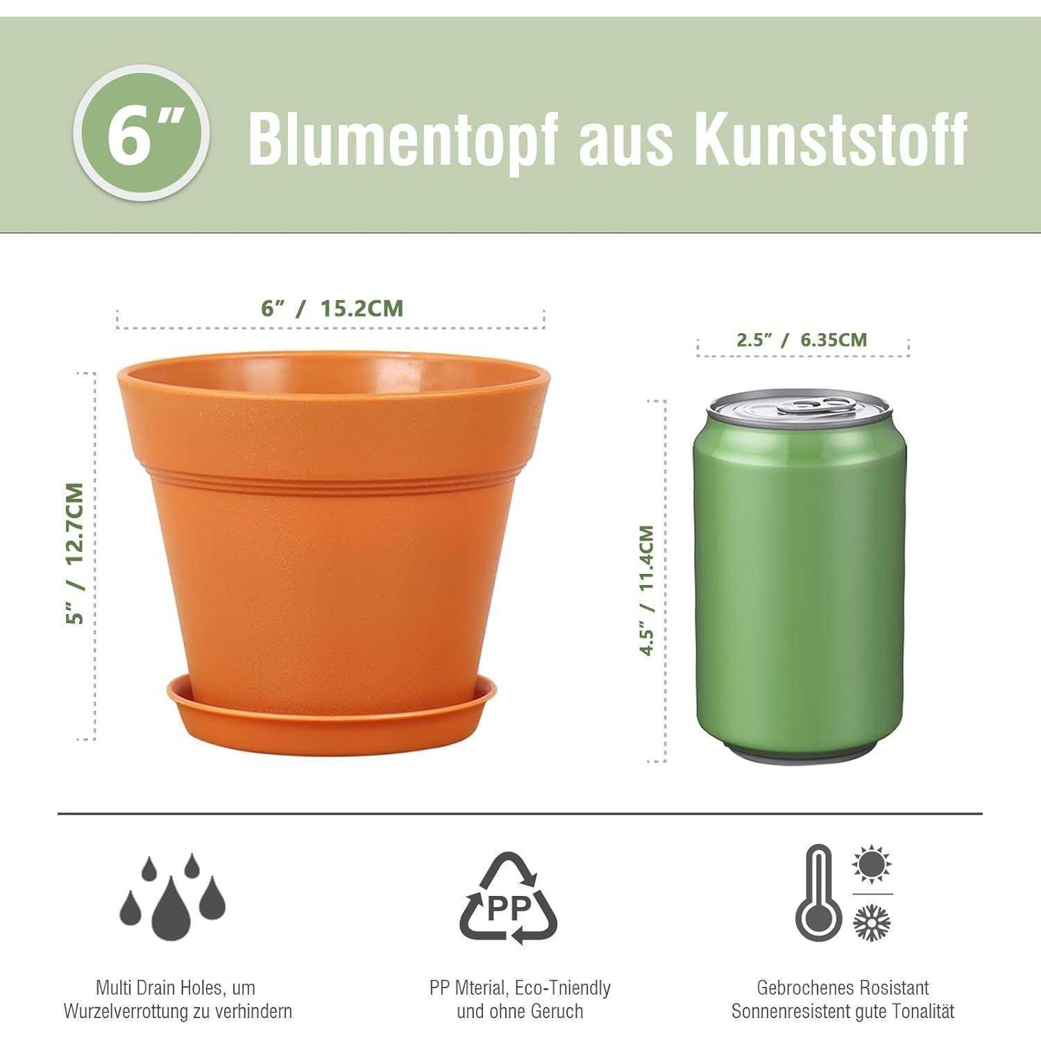 Blumentopf 6er Plastik Übertopf Ablauflöcher Terrakotta 6IN