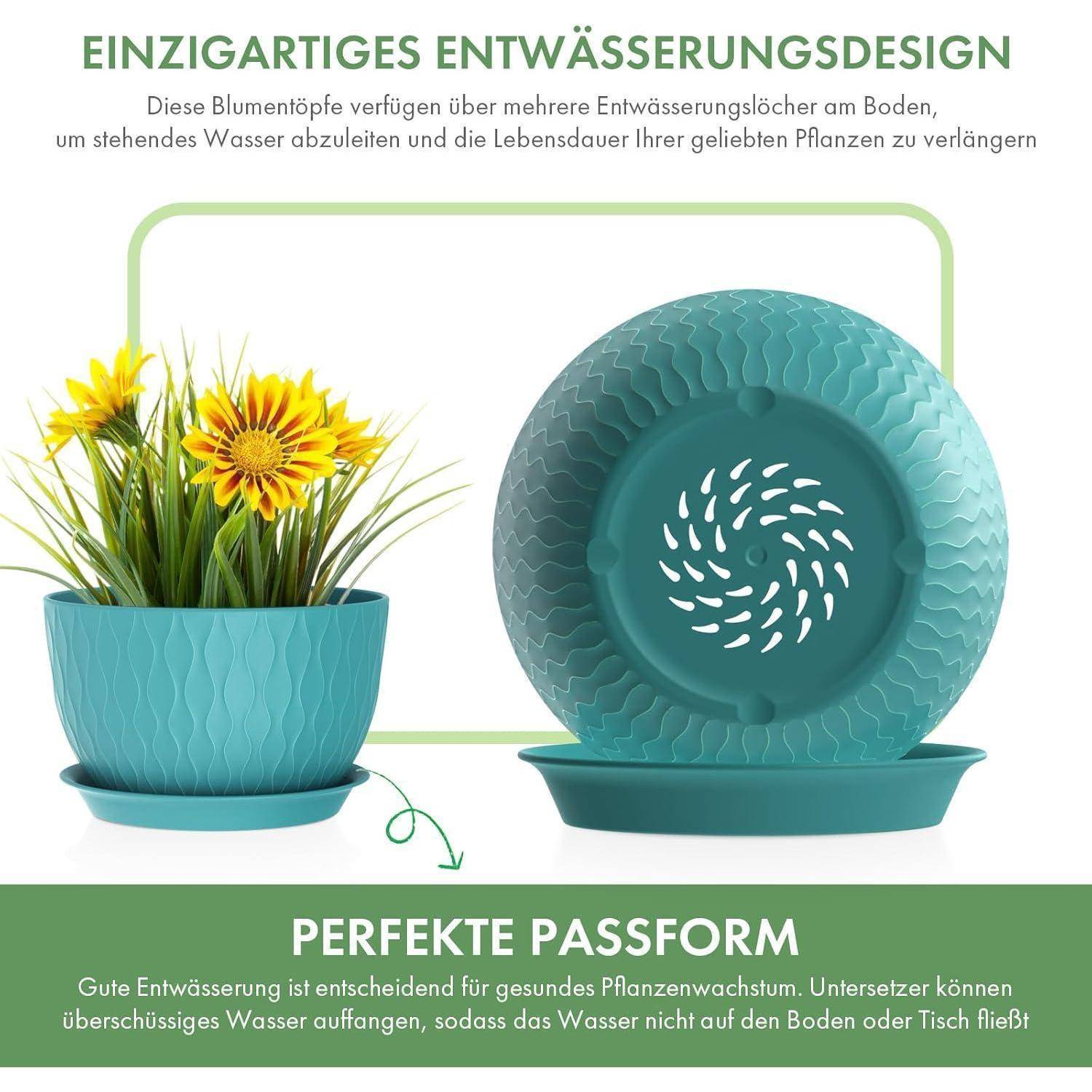 Blumentopf 3er Set Kunststoff Drainagelöcher 30 25 22 cm Dunkelgrün