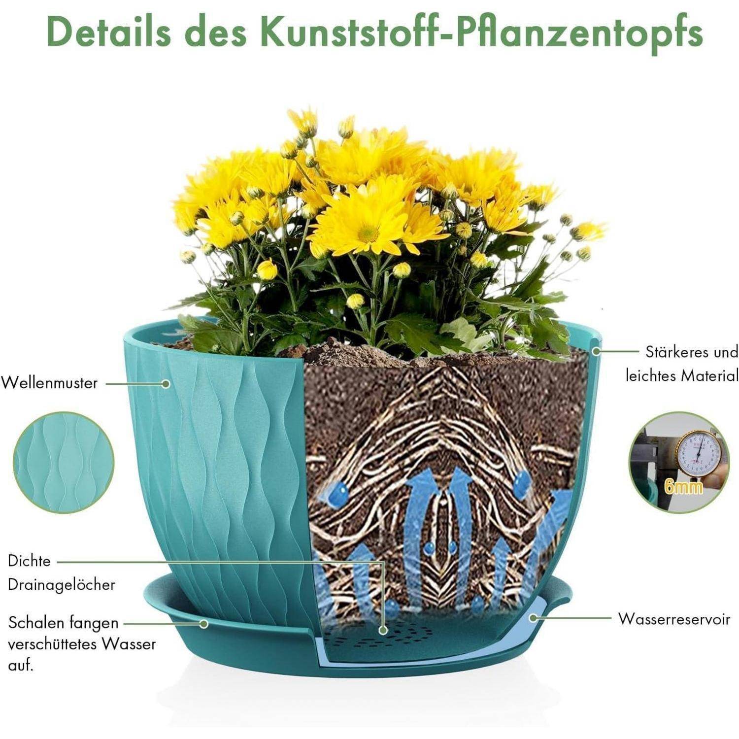 Blumentopf 3er Set Kunststoff Drainagelöcher 30 25 22 cm Dunkelgrün